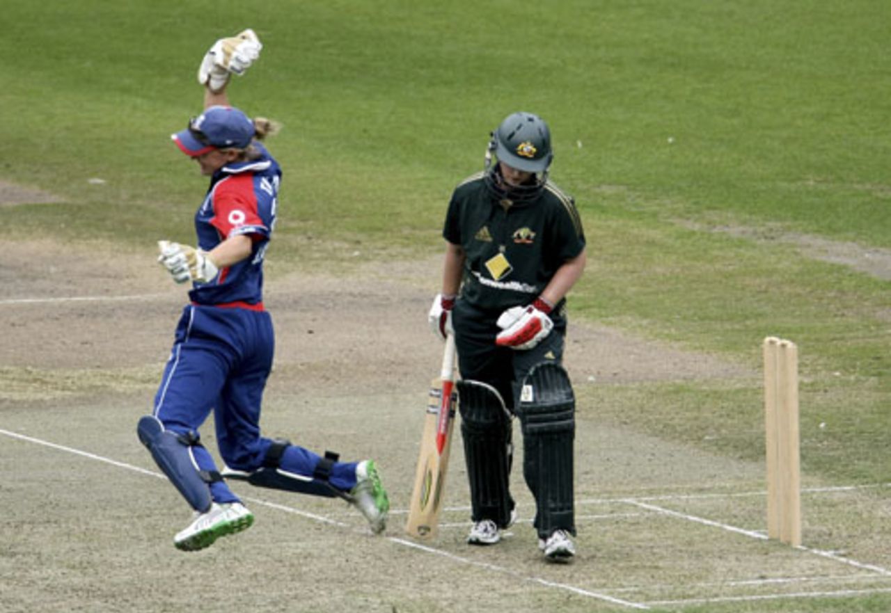 Sarah Taylor is ecstatic after taking a catch offered by Karen Rolton, Australia Women v England Women, 1st ODI, Melbourne, February 3, 2008 
