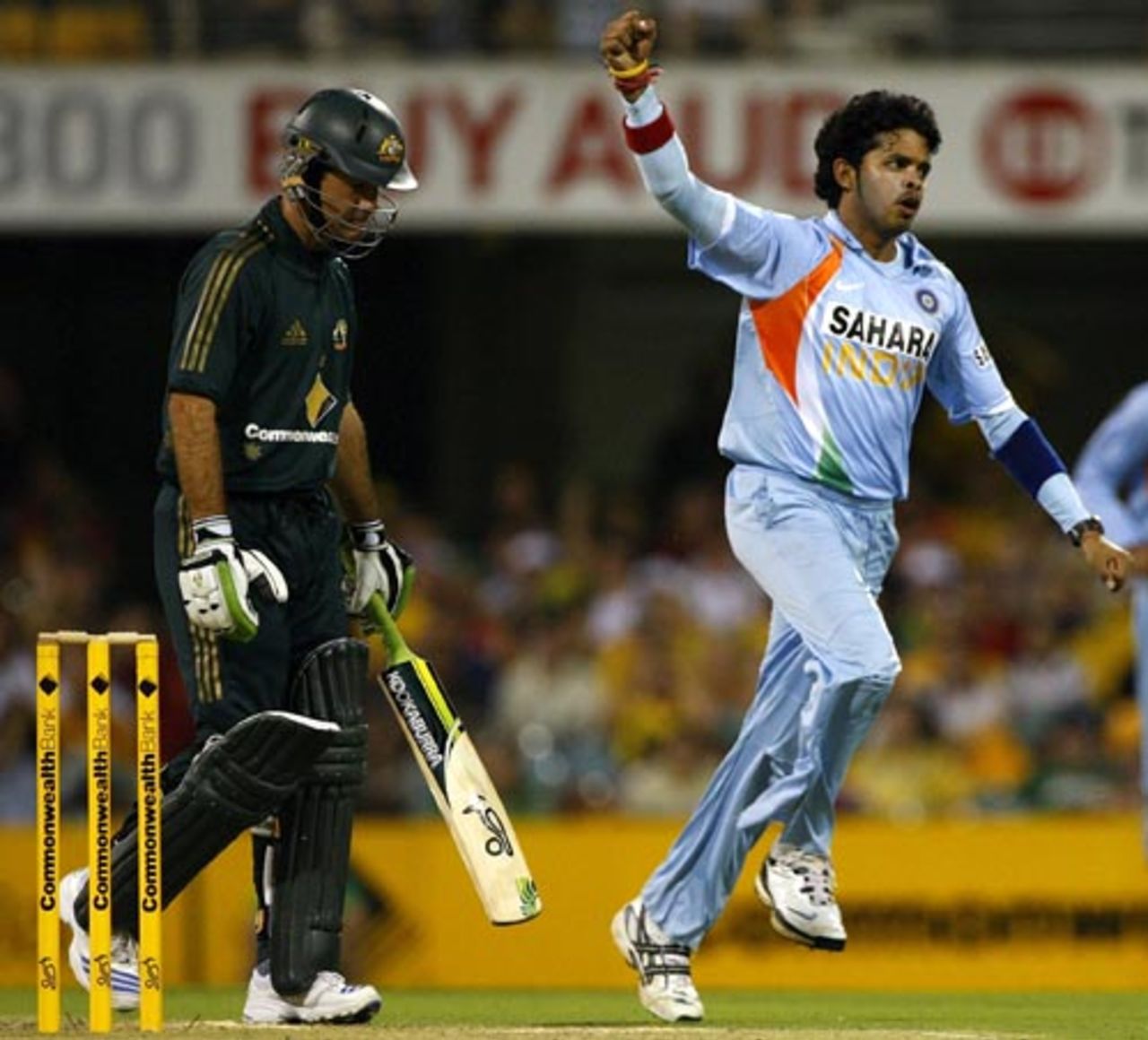 Sreesanth signals the fall of Ricky Ponting, Australia v India, CB series, 1st ODI, Brisbane, February 3, 2008
