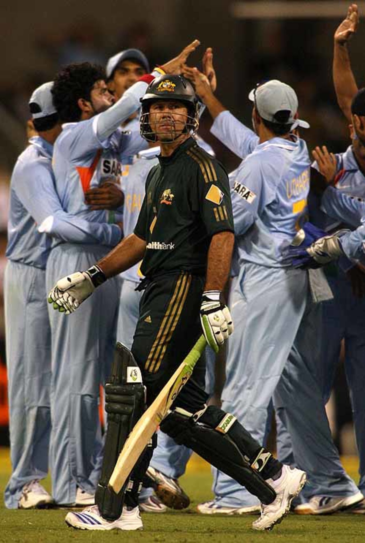 Ricky Ponting looks at the giant screen on his way to the dressing room, Australia v India, CB series, 1st ODI, Brisbane, February 3, 2008