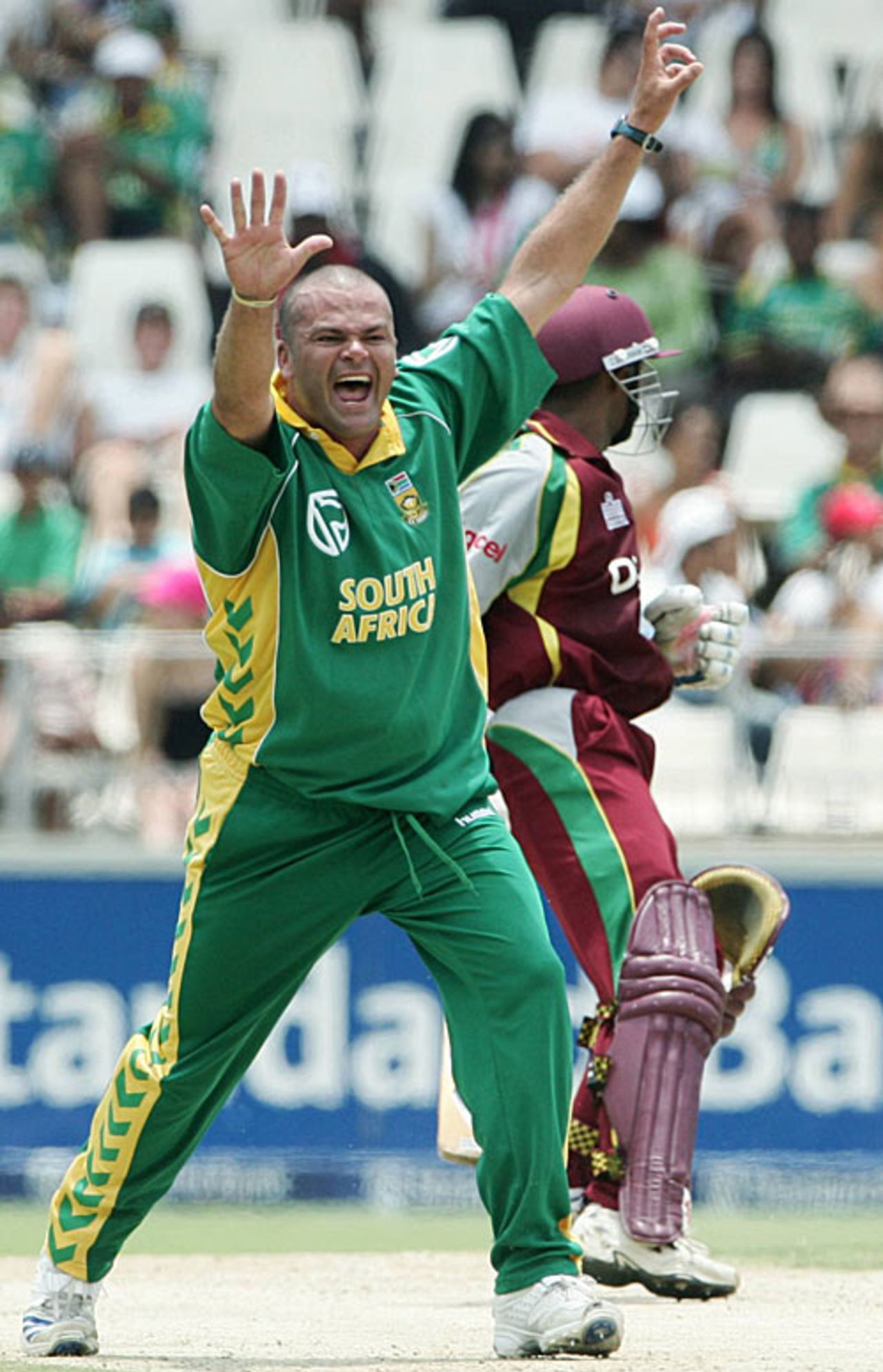 Charl Langeveldt appeals for one of his three wickets, South Africa v West Indies, 5th ODI, Johannesburg, February 3, 2008