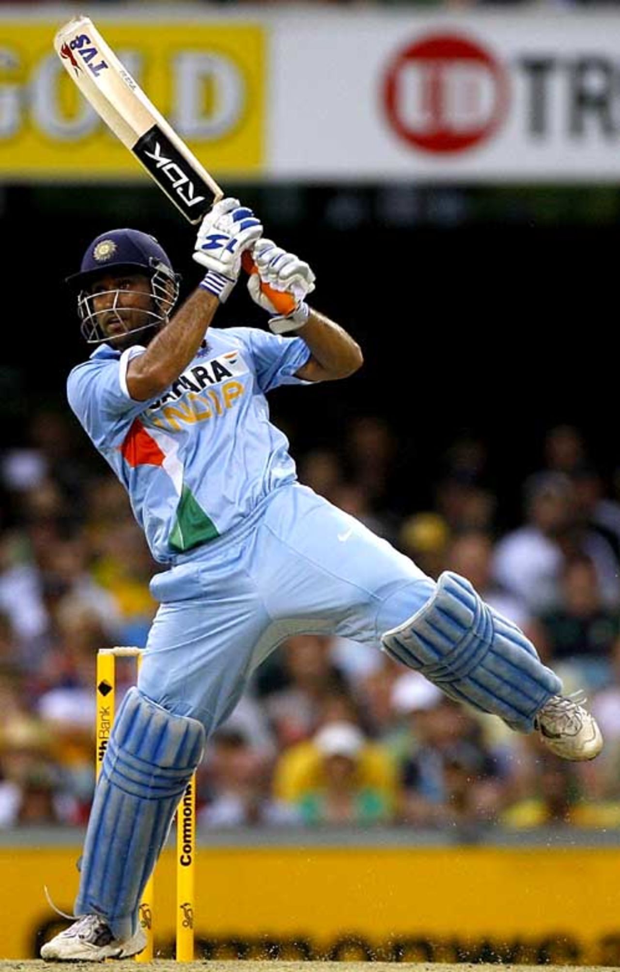 Mahendra Singh Dhoni lofts the ball to the off side, Australia v India, CB series, 1st ODI, Brisbane, February 3, 2008