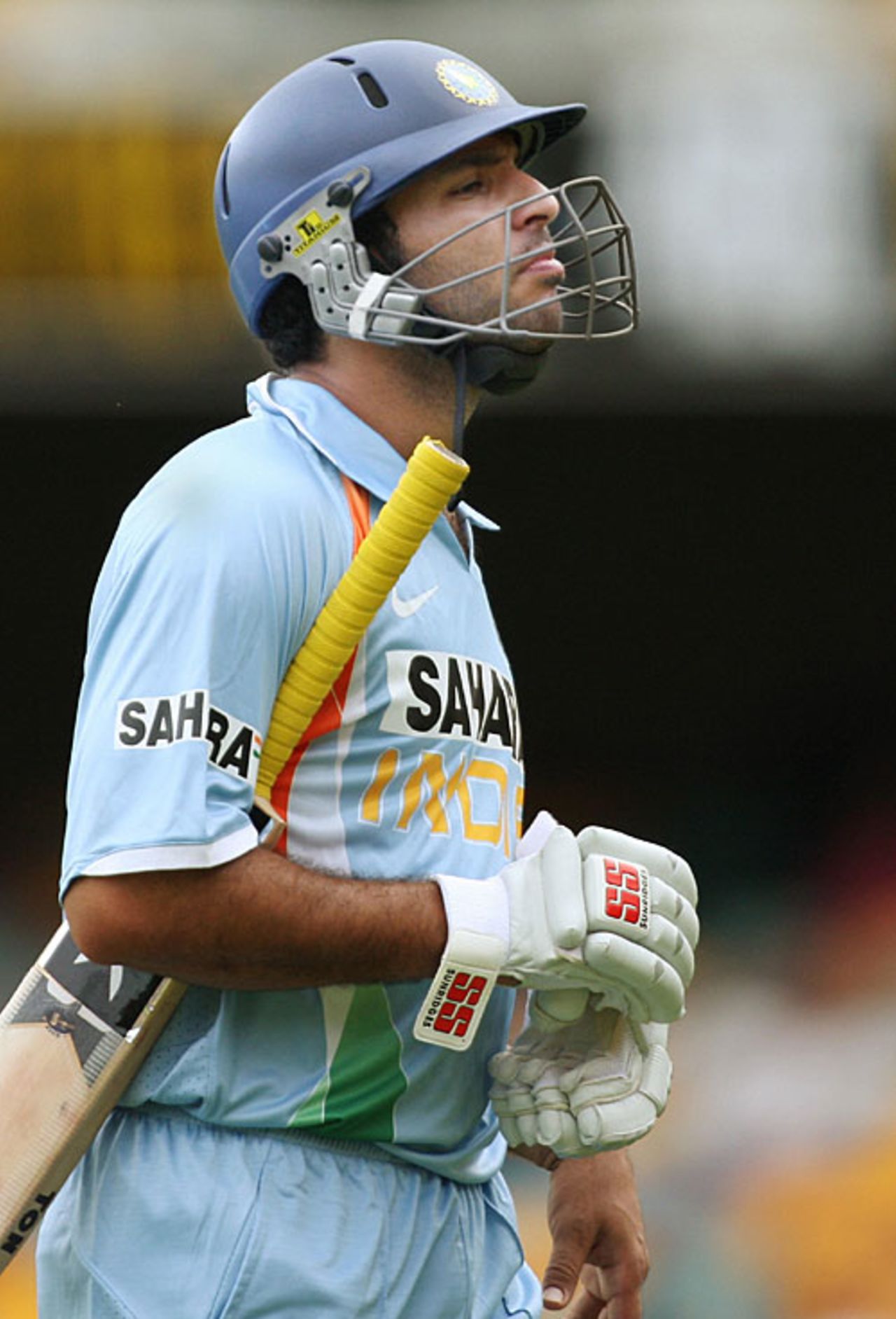 Yuvraj Singh walks back after being dismissed for two runs, India v Sri Lanka, CB Series, 2nd ODI, Brisbane, February 5, 2008