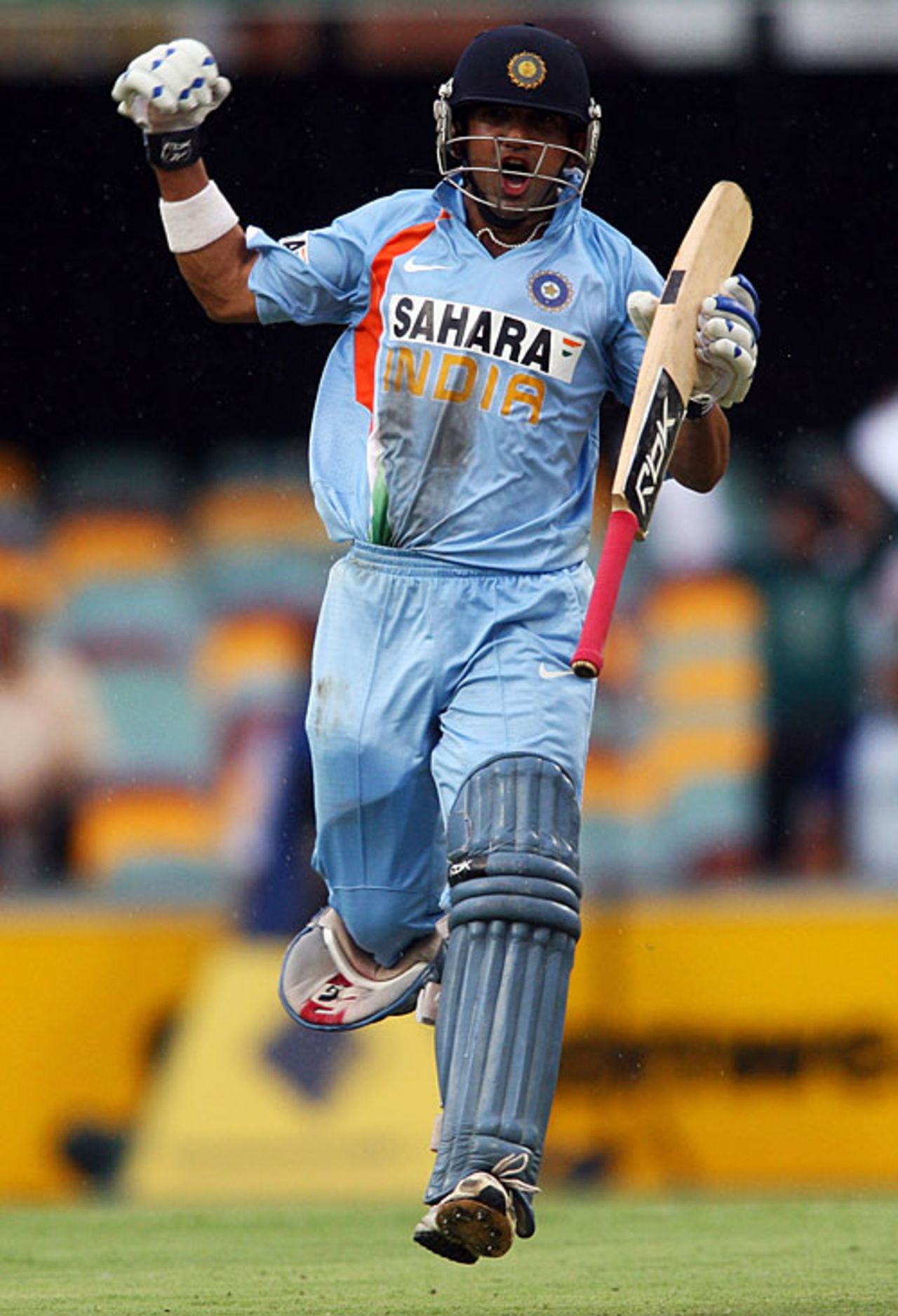 Gautam Gambhir is pumped up after getting his hundred, India v Sri Lanka, CB Series, 2nd ODI, Brisbane, February 5, 2008