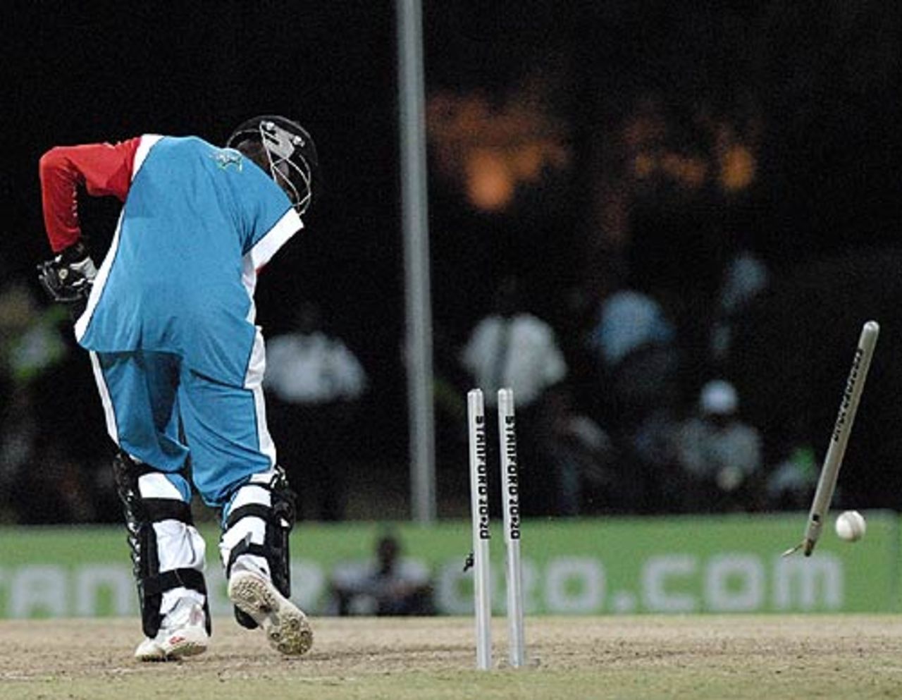 Othhneil Baptiste sends Sherwin Peter's off stump for a walk, St Maarten v St Vincent and the Grenadines, 6th match, Stanford 20/20, Antigua, February 1, 2008