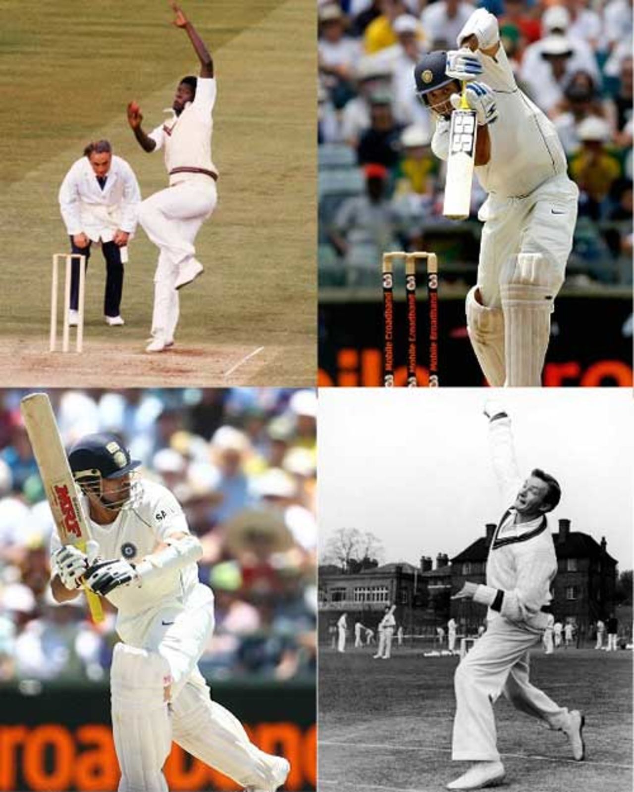 Collage: Joel Garner, Sachin Tendulkar, Richie Benaud, VVS Laxman