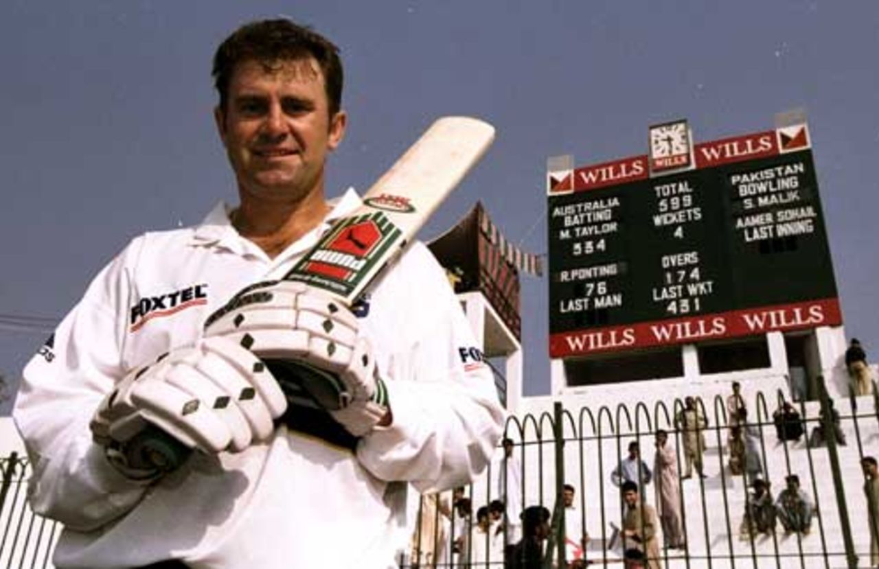 Mark Taylor after his record innings of 334 in the second Test against Pakistan in Peshawar, Pakistan