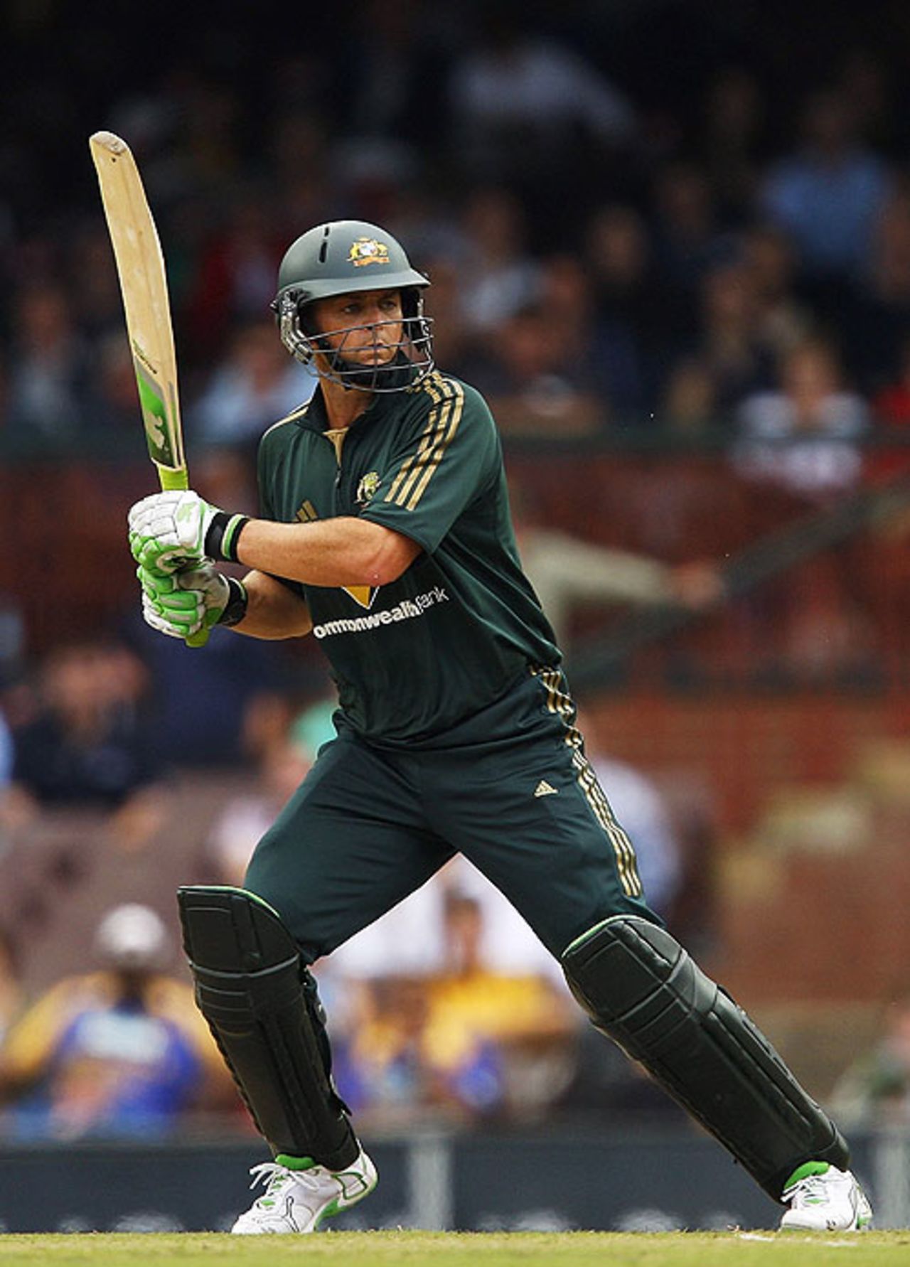 Adam Gilchrist cuts one away during his half-century, Australia v Sri Lanka, CB Series, 3rd ODI, Sydney, February 8, 2008