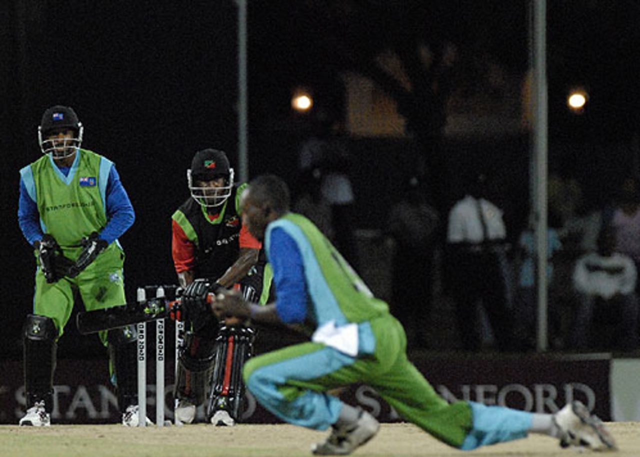 Tonito Willett is snapped up by Brian Stephney, Montserrat v Nevis, Stanford 20/20, 1st round, Antigua, February 8, 2008