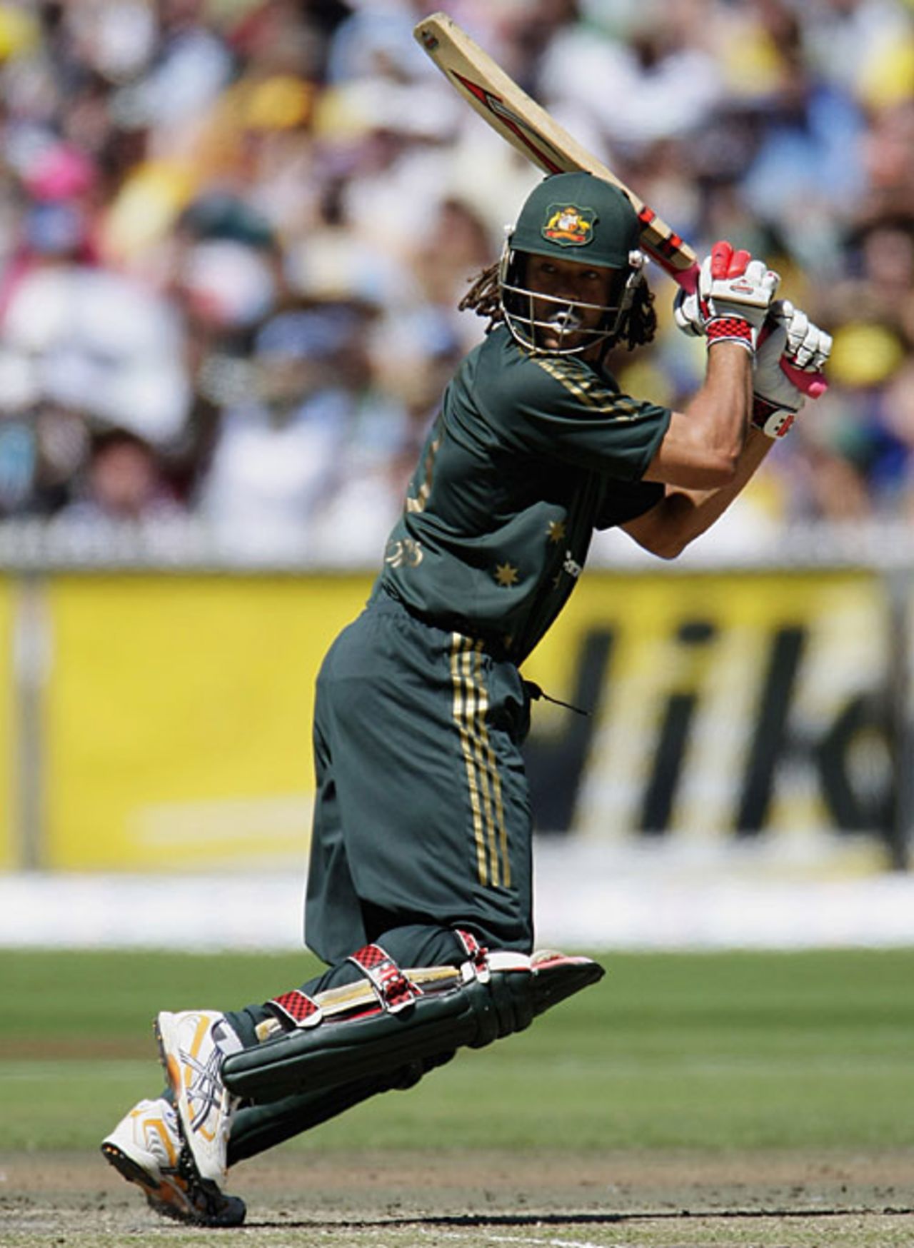 Andrew Symonds plays a ball behind point, Australia v India, CB Series, 4th ODI, Melbourne, February 10, 2008