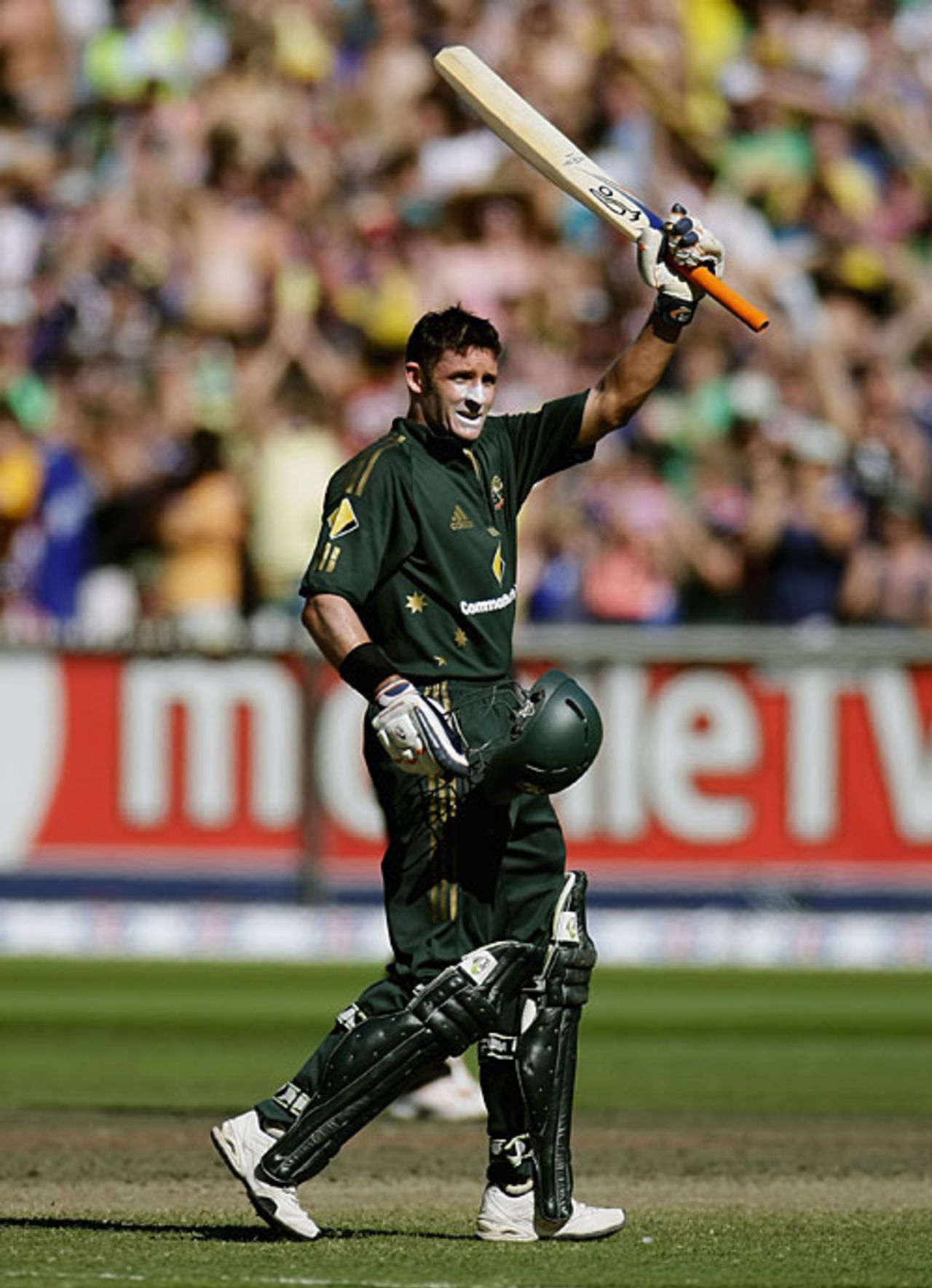 Michael Hussey celebrates his fifty, Australia v India, CB Series, 4th ODI, Melbourne, February 10, 2008