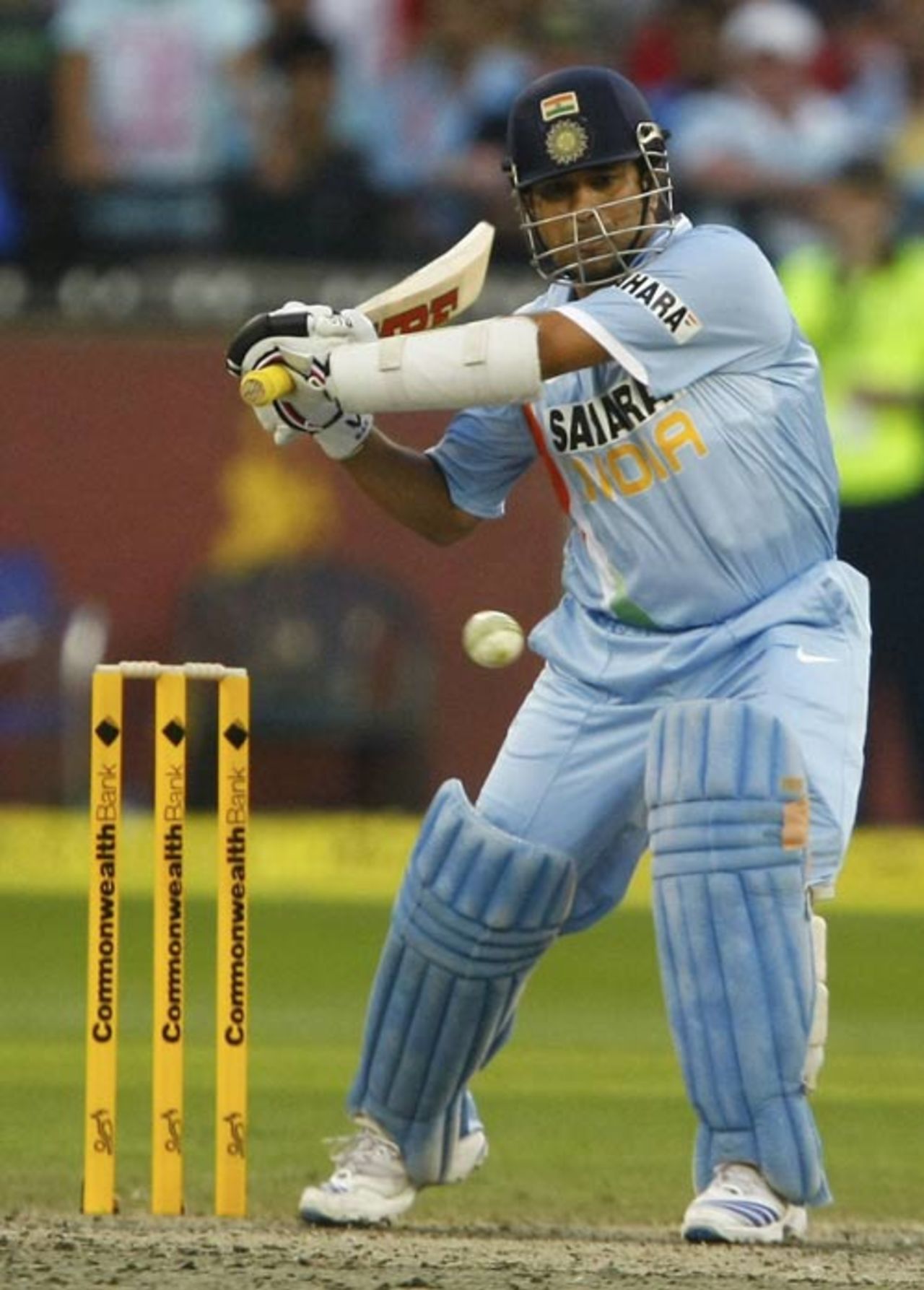 Sachin Tendulkar prepares to wallop the ball, Australia v India, CB Series, 4th ODI, Melbourne, February 10, 2008