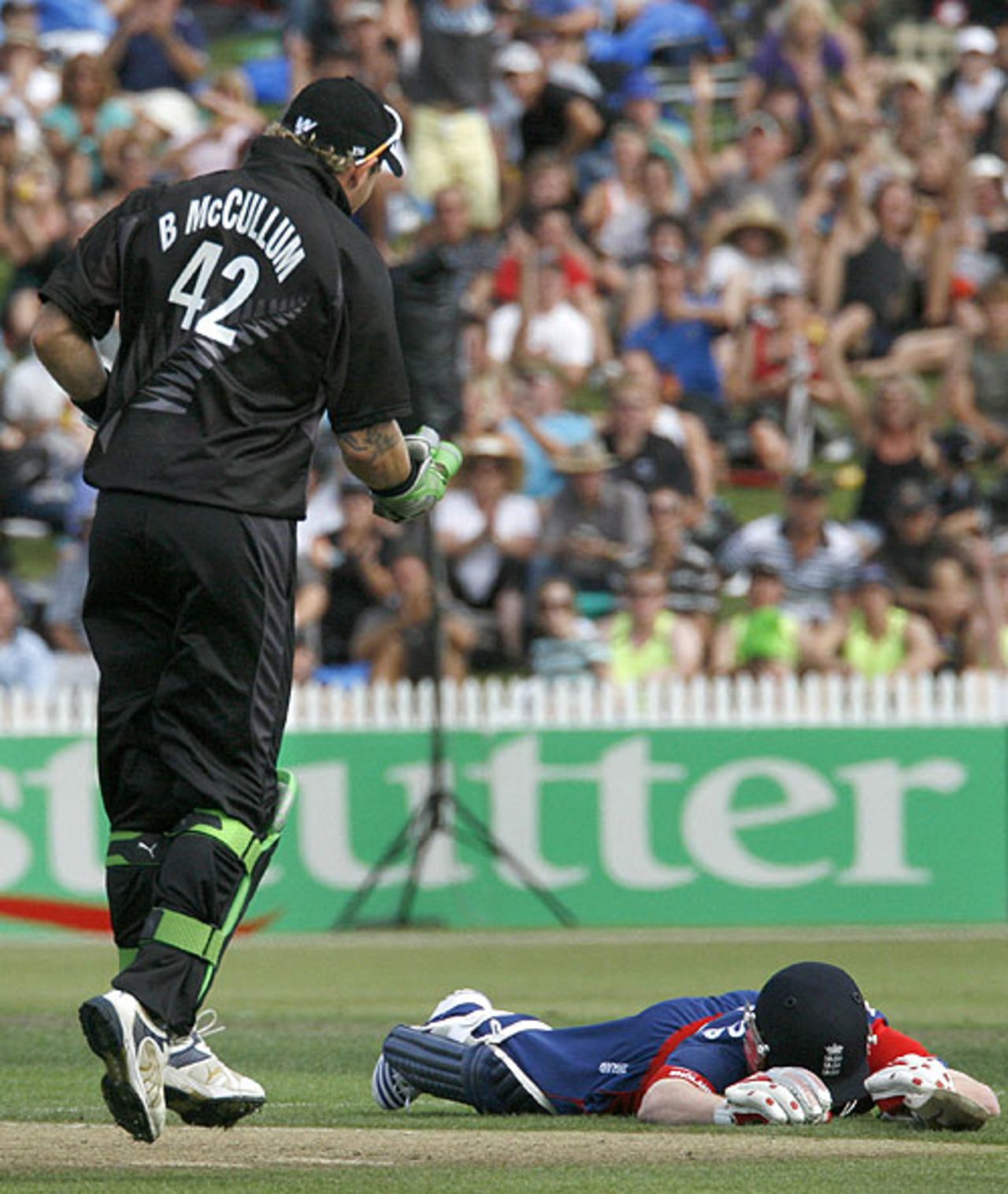 Paul Collingwood hangs his head as Brendon McCullum runs him out, New Zealand v England, 2nd ODI, Hamilton, February 12, 2008
