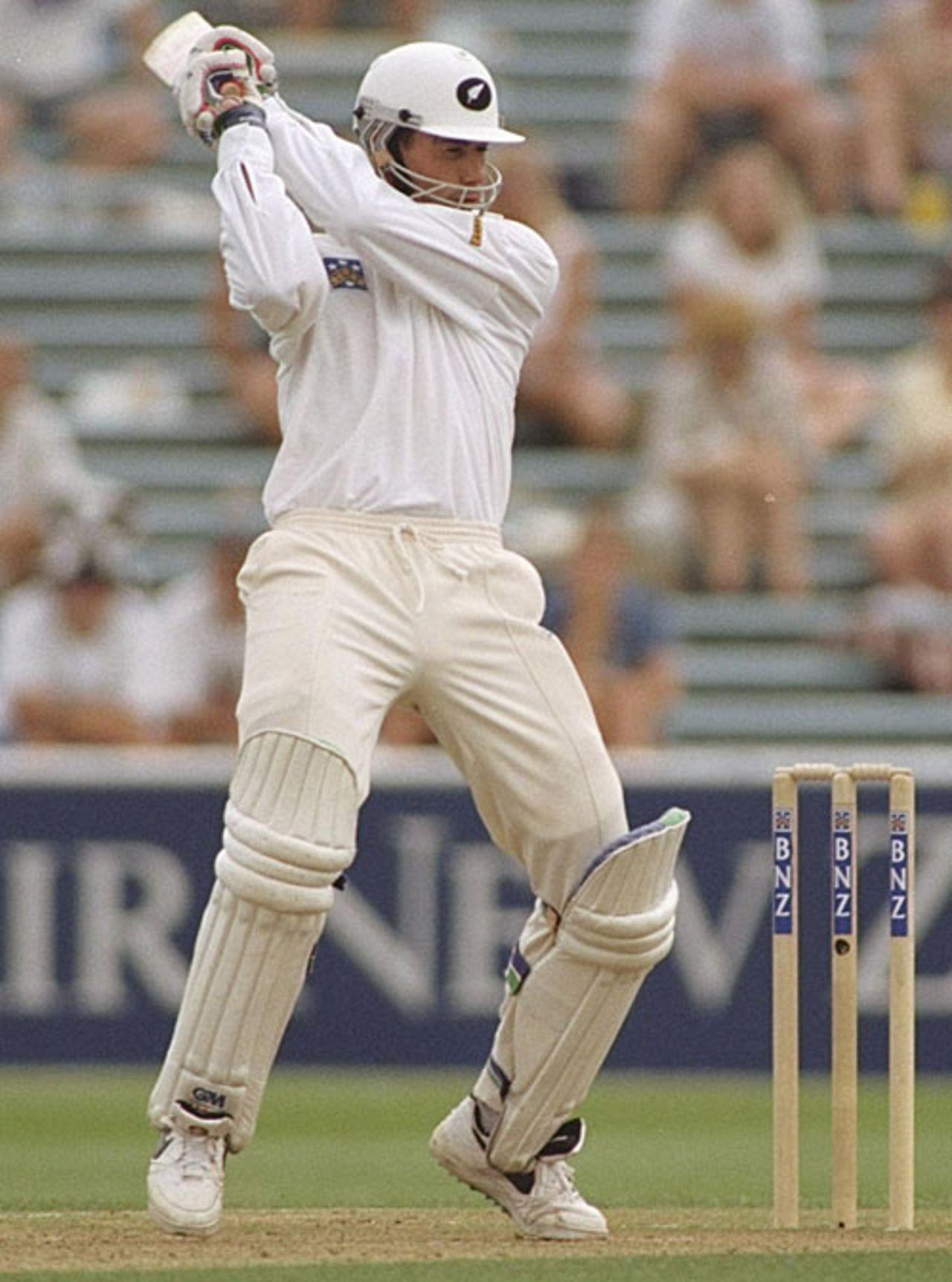 Stephen Fleming stands tall to crack one square, New Zealand v England, 1st Test, Auckland, January 24, 1997