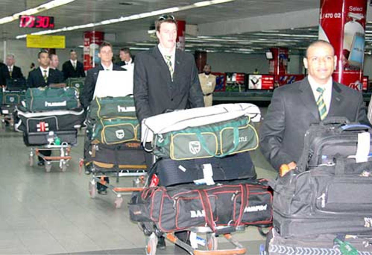 The South African team arrives in Dhaka ahead of their Test and one-day series, Dhaka, February 14, 2008