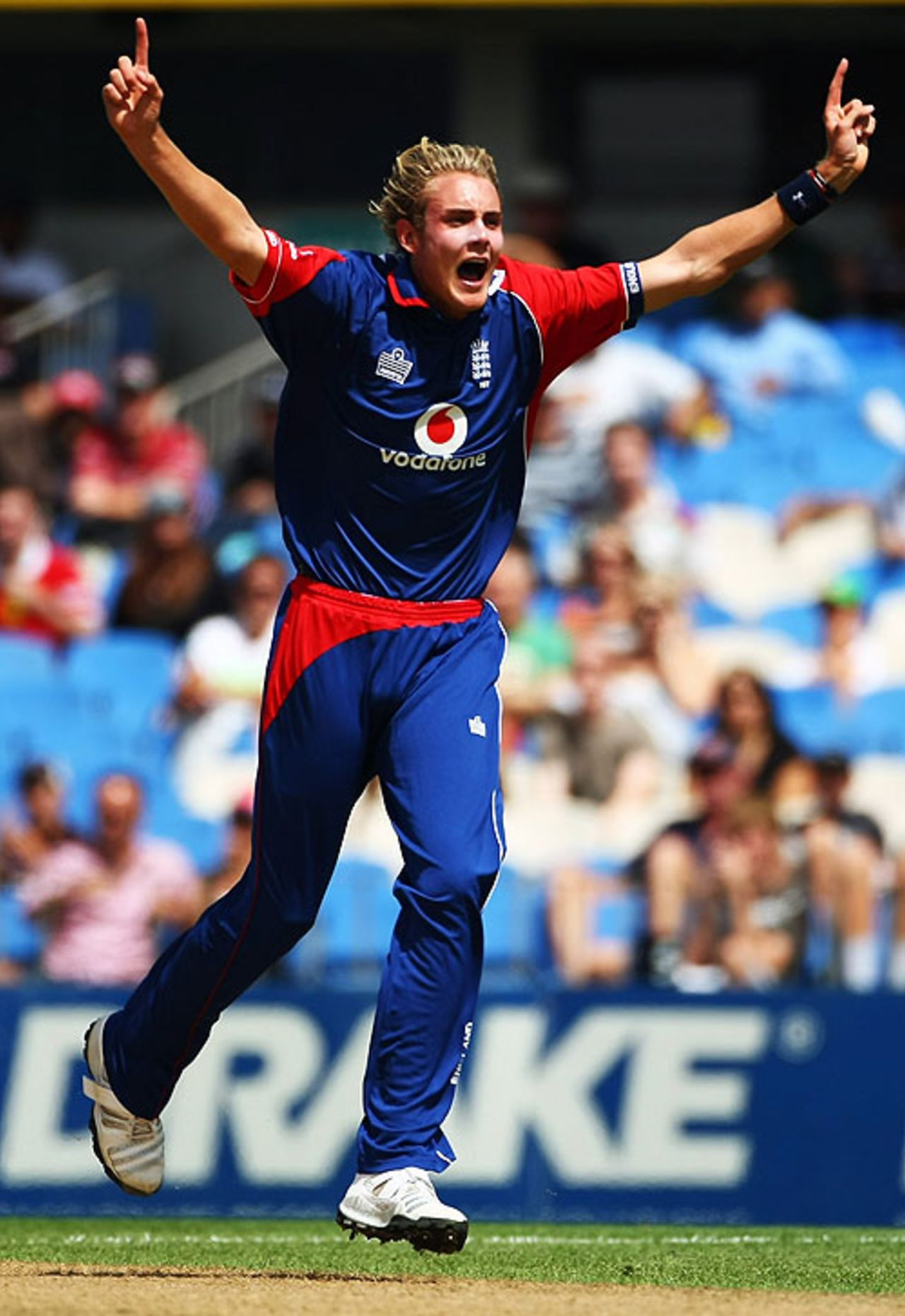 Stuart Broad celebrates an early breakthrough, New Zealand v England, 3rd ODI, Auckland, February 15, 2008