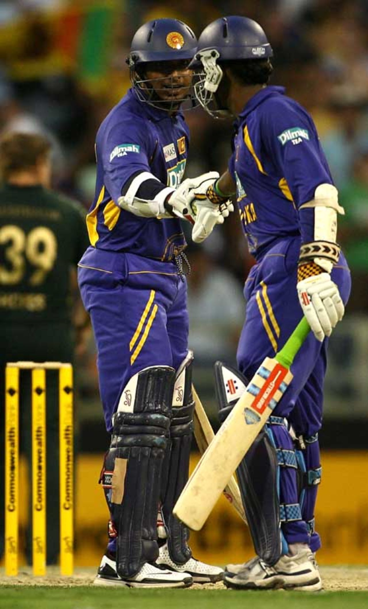 Kumar Sangakkara is congratulated after he reached his fifty, Australia v Sri Lanka, 6th Match, CB Series, Perth, February 15, 2008
