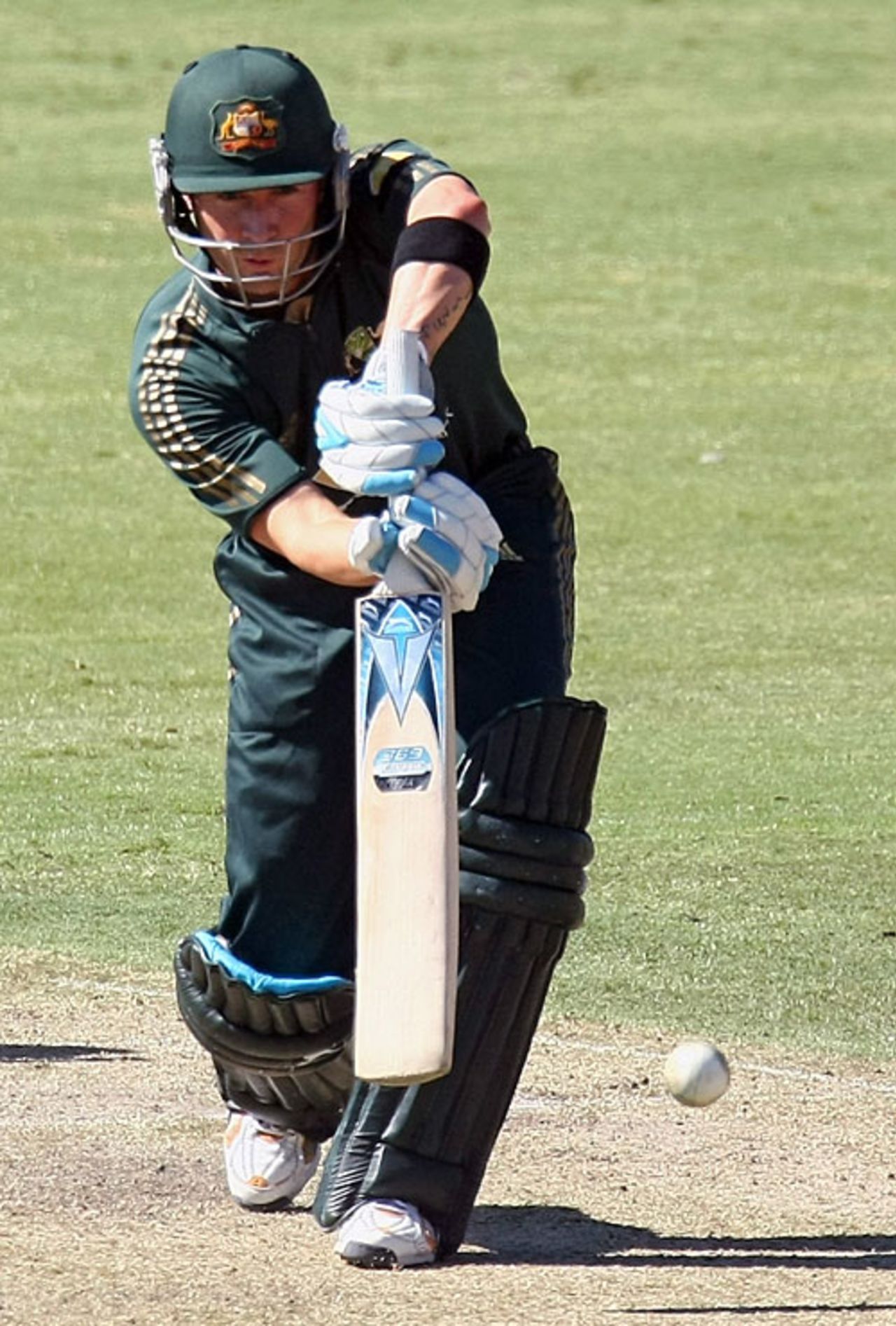 Michael Clarke plays a defensive shot, Australia v India, 7th match, CB Series, Adelaide, February 17, 2008
