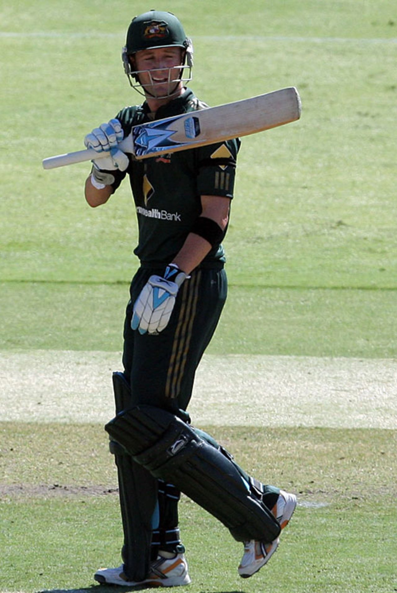 Michael Clarke raises the bat after getting his fifty, Australia v India, 7th match, CB Series, Adelaide, February 17, 2008