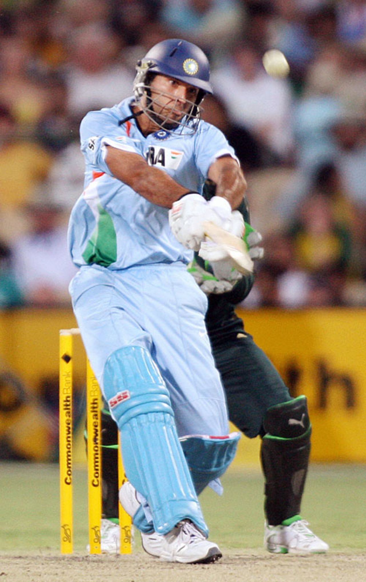Yuvraj Singh edged a pull to long-on, Australia v India, 7th match, CB Series, Adelaide, February 17, 2008
