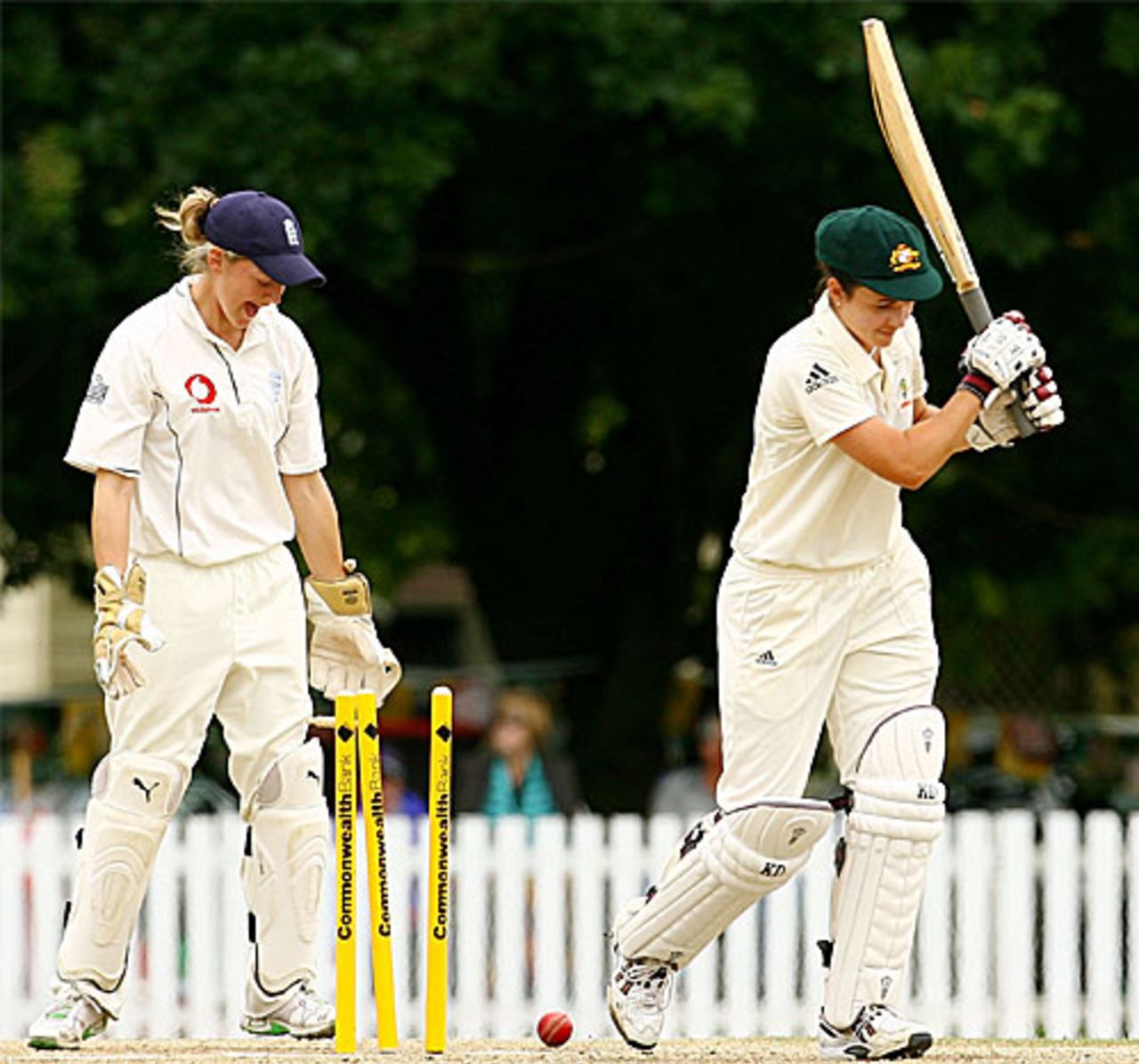 Kirsten Pike furthered the score with 10 before being bowled, Australia v England, only Test, Bowral, 3rd day, February 17, 2008