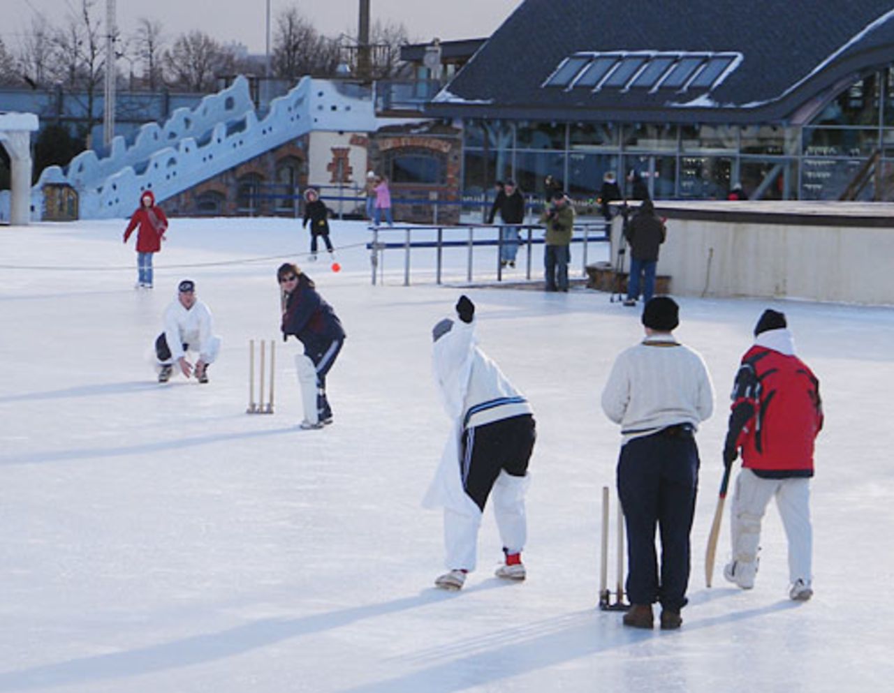 Action from the Ice Cricket World Cup in Riga, February 2008