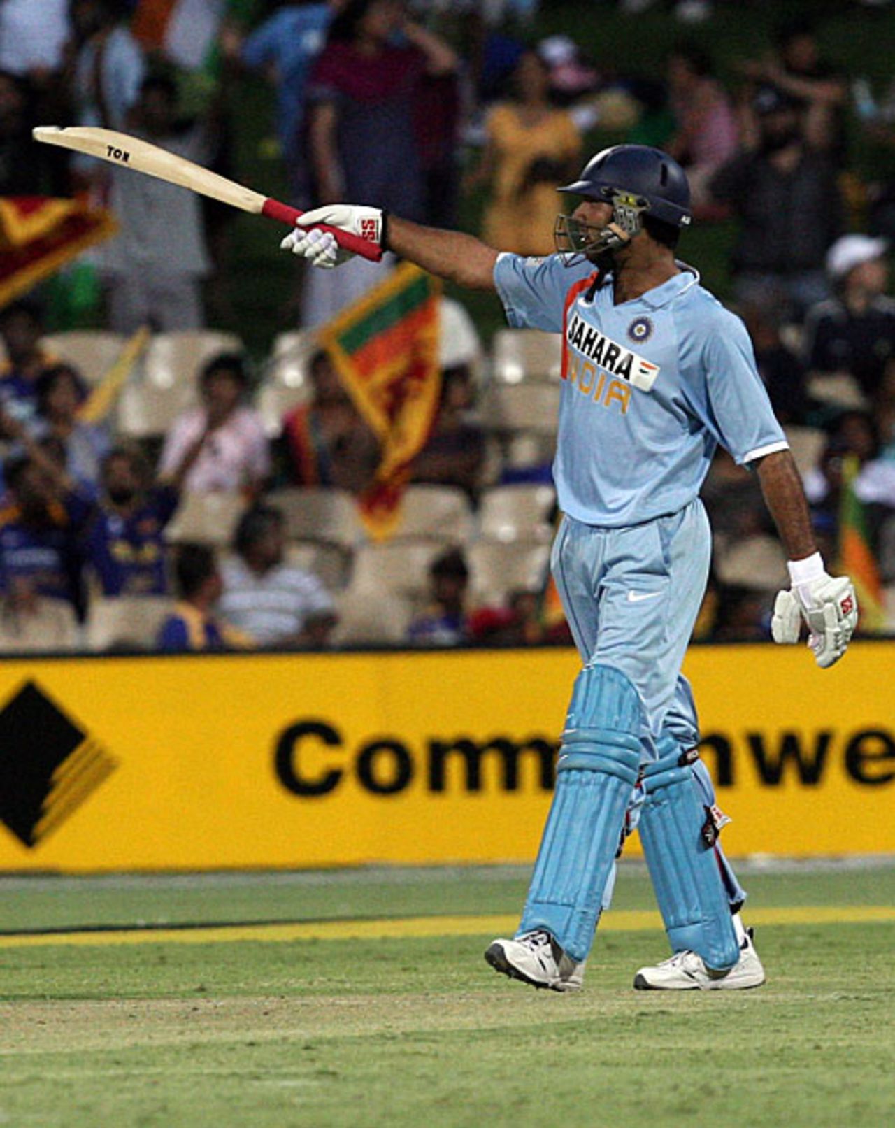 Yuvraj Singh acknowledges the crowd after reaching his fifty, India v Sri Lanka, 8th match, CB Series, Adelaide, February 19, 2008 
