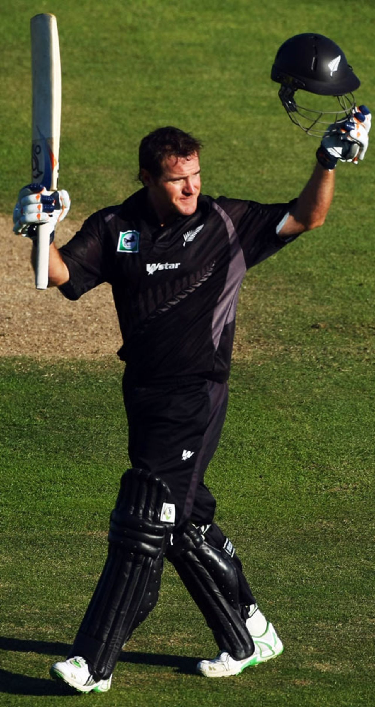 Jamie How celebrates his 86-ball hundred against England, New Zealand v England, 4th ODI, Napier, February 20, 2008