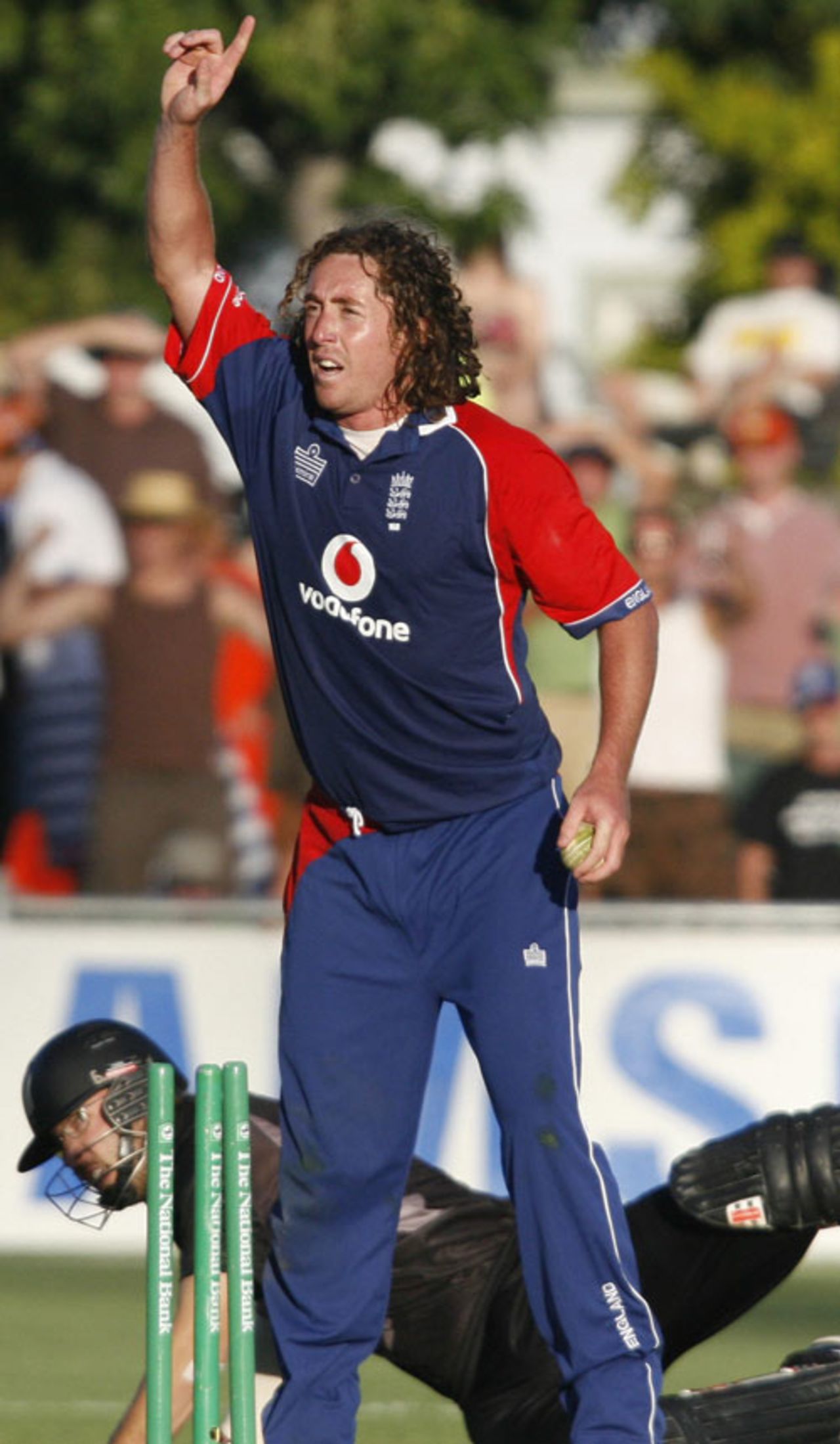Ryan Sidebottom appeals unsuccessfully for the run-out of Daniel Vettori, New Zealand v England, 4th ODI, Napier, February 20, 2008