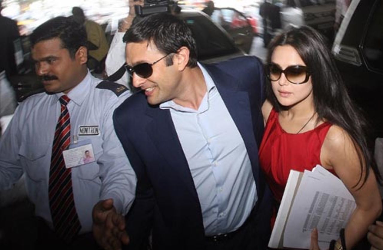Ness Wadia and Priety Zinta, the co-owners of the Mohali IPL franchise, arrive for the player auction, Mumbai, February 20, 2008