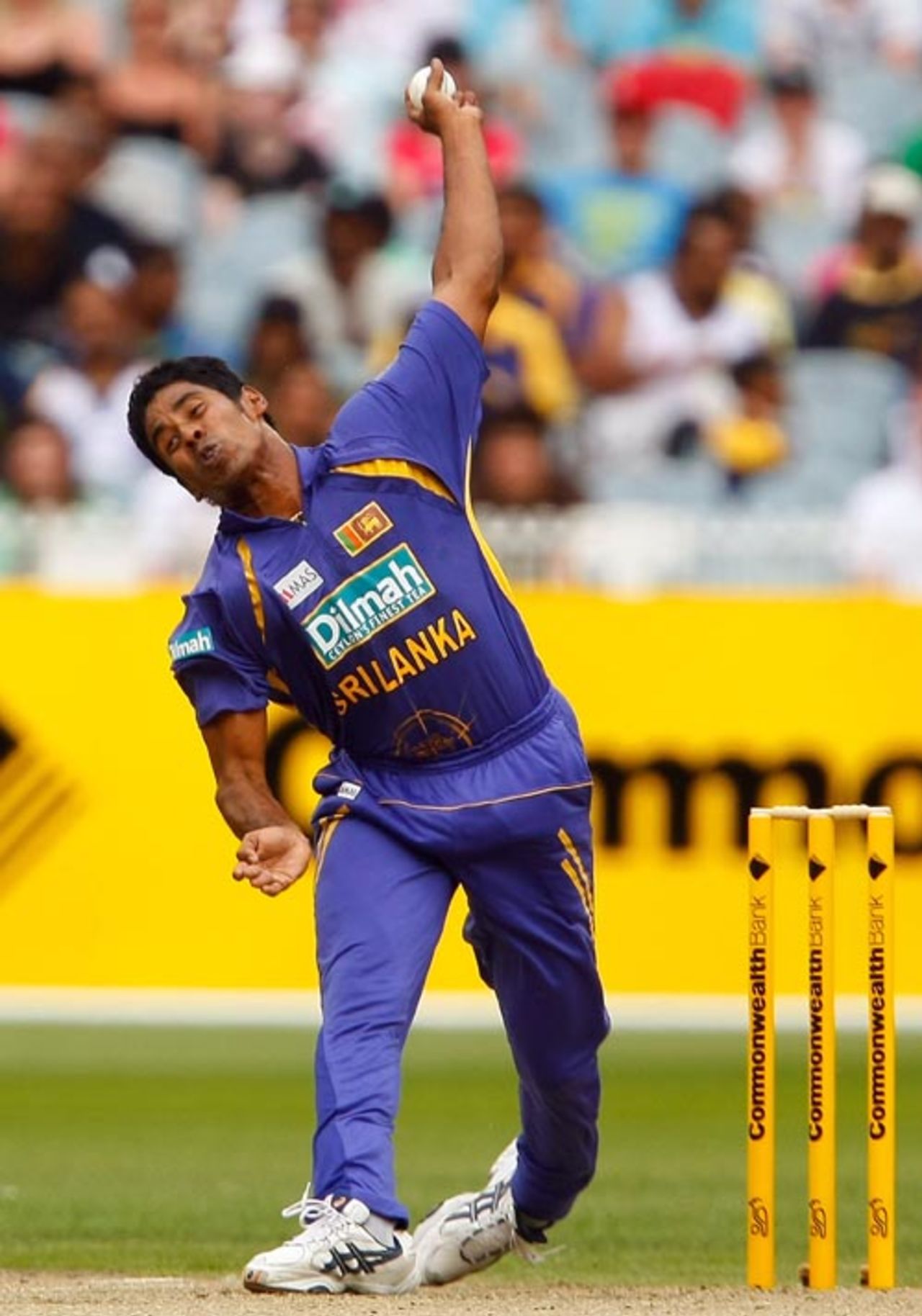 Chaminda Vaas gave Sri Lanka an early breakthrough by dismissing Adam Gilchrist, Australia v Sri Lanka, 9th  match, CB Series, Melbourne, February 22, 2008 