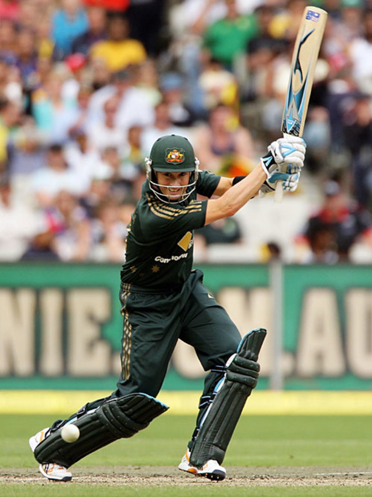 Michael Clarke drives through the off side, Australia v Sri Lanka, 9th match, CB Series, Melbourne, February 22, 2008
