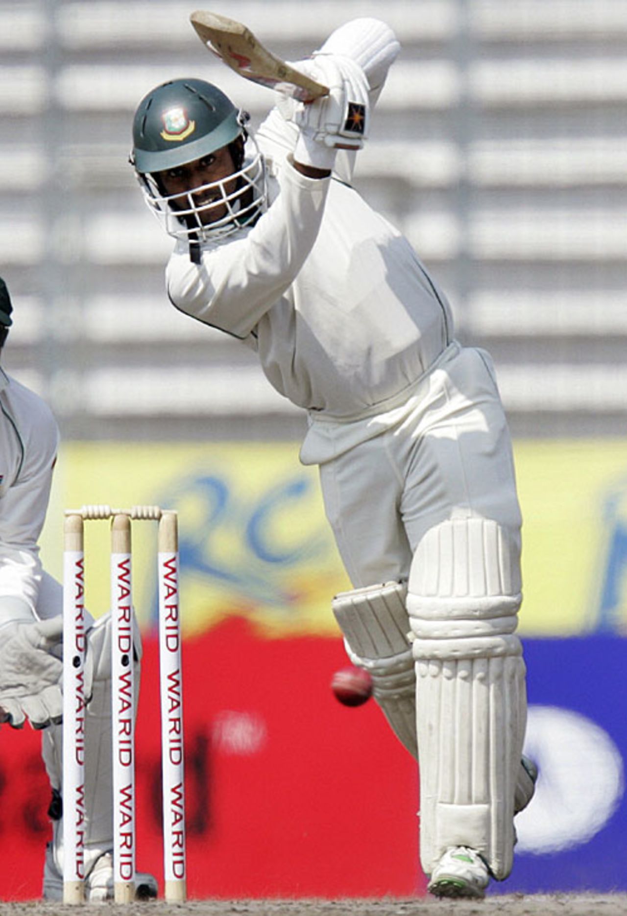Aftab Ahmed drives down the ground, Bangladesh v South Africa, 1st Test, Mirpur, 1st day, February 22, 2008