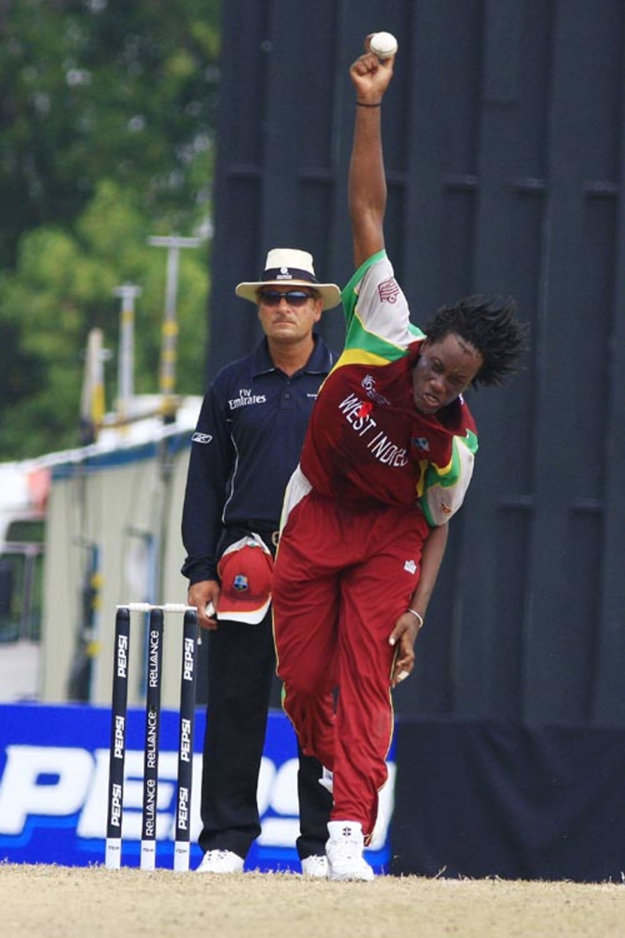 Steven Jacobs turns his arm over, India Under-19s v West Indies Under-19s, Under-19 World Cup, Kuala Lumpur, February 22, 2008 
