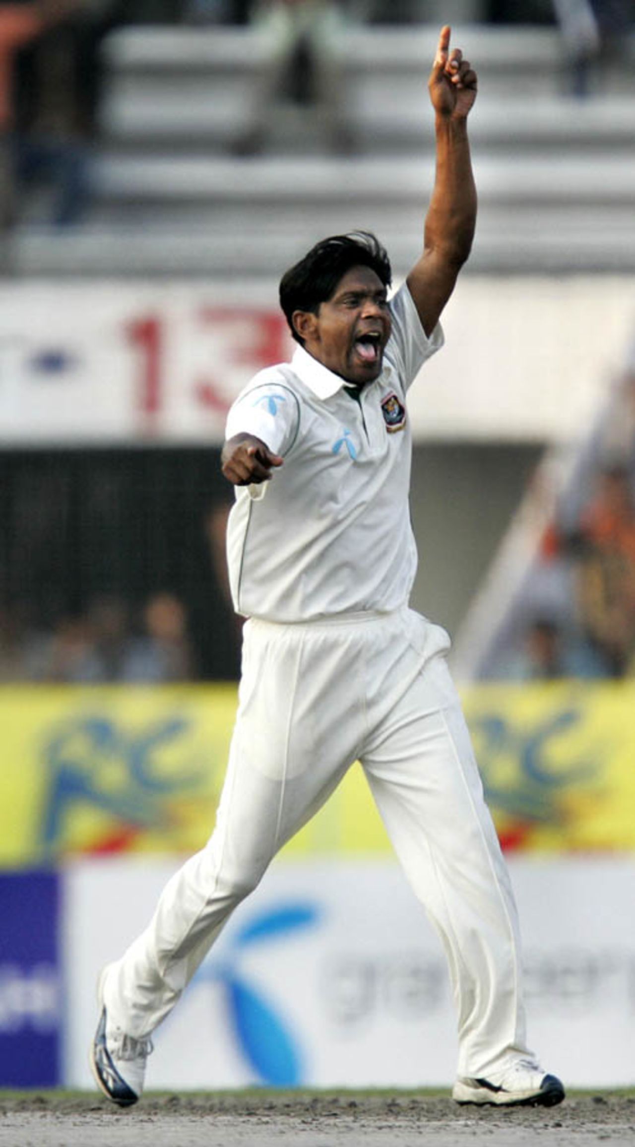 Mohammad Rafique is delighted after dismissing Hashim Amla, Bangladesh v South Africa, 1st Test, Mirpur, 1st day, February 22, 2008