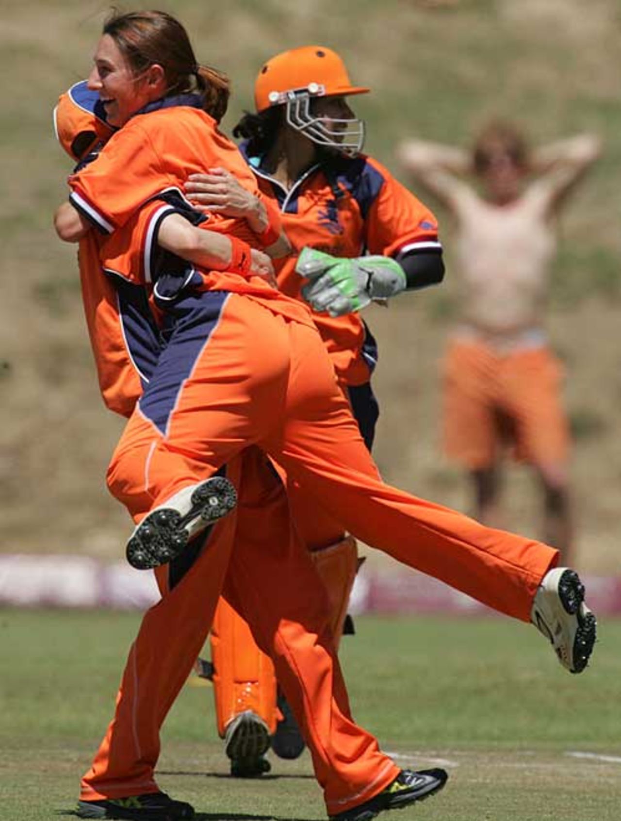 Lotte Egging celebrates one of her three wickets against Pakistan, Pakistan v Netherlands, ICC Women's World Cup Qualifiers semi-final, Stellenbosch, February 22, 2008