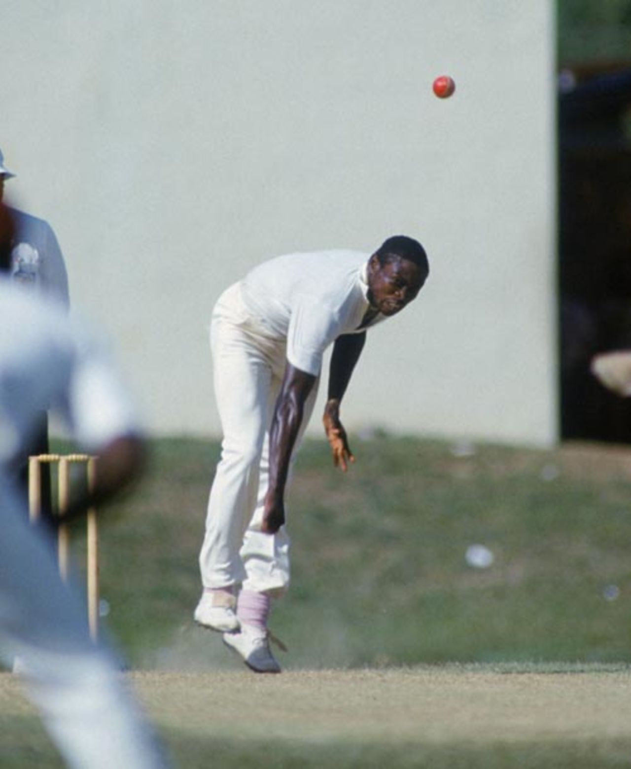 Patrick Patterson sends in a delivery, West Indies v England, 2nd Test, Trinidad, March 1, 1986
