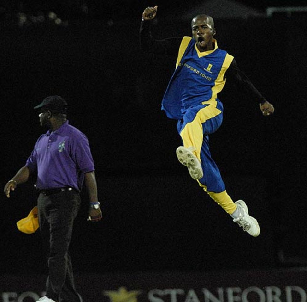 Derrick Bishop celebrates the dismissal of William Perkins, Barbados v Trinidad, Stanford 20-20, Antigua, February 22, 2008