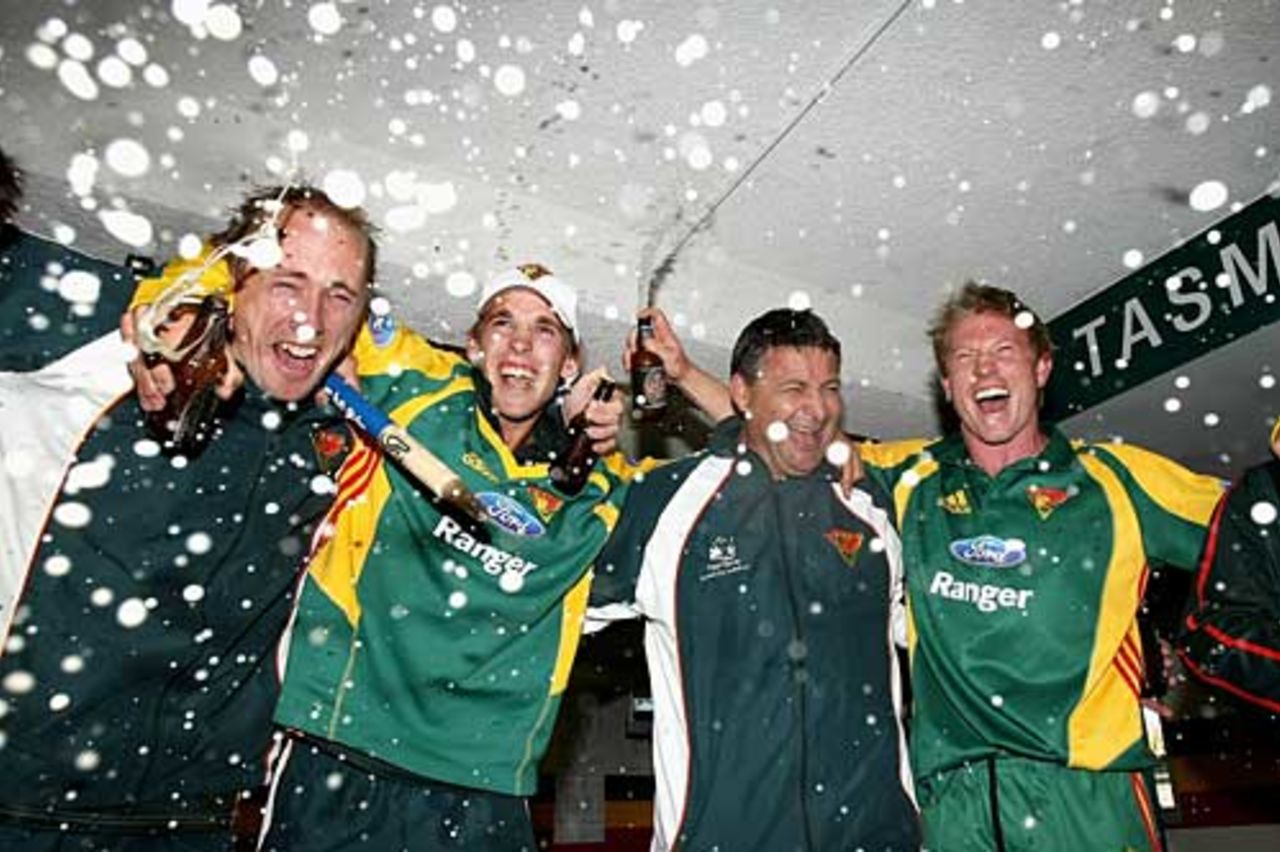 Tasmania's dressing room is awash with beer, Tasmania v Victoria,  Ford Ranger Cup final, Hobart, February 23, 2008 
