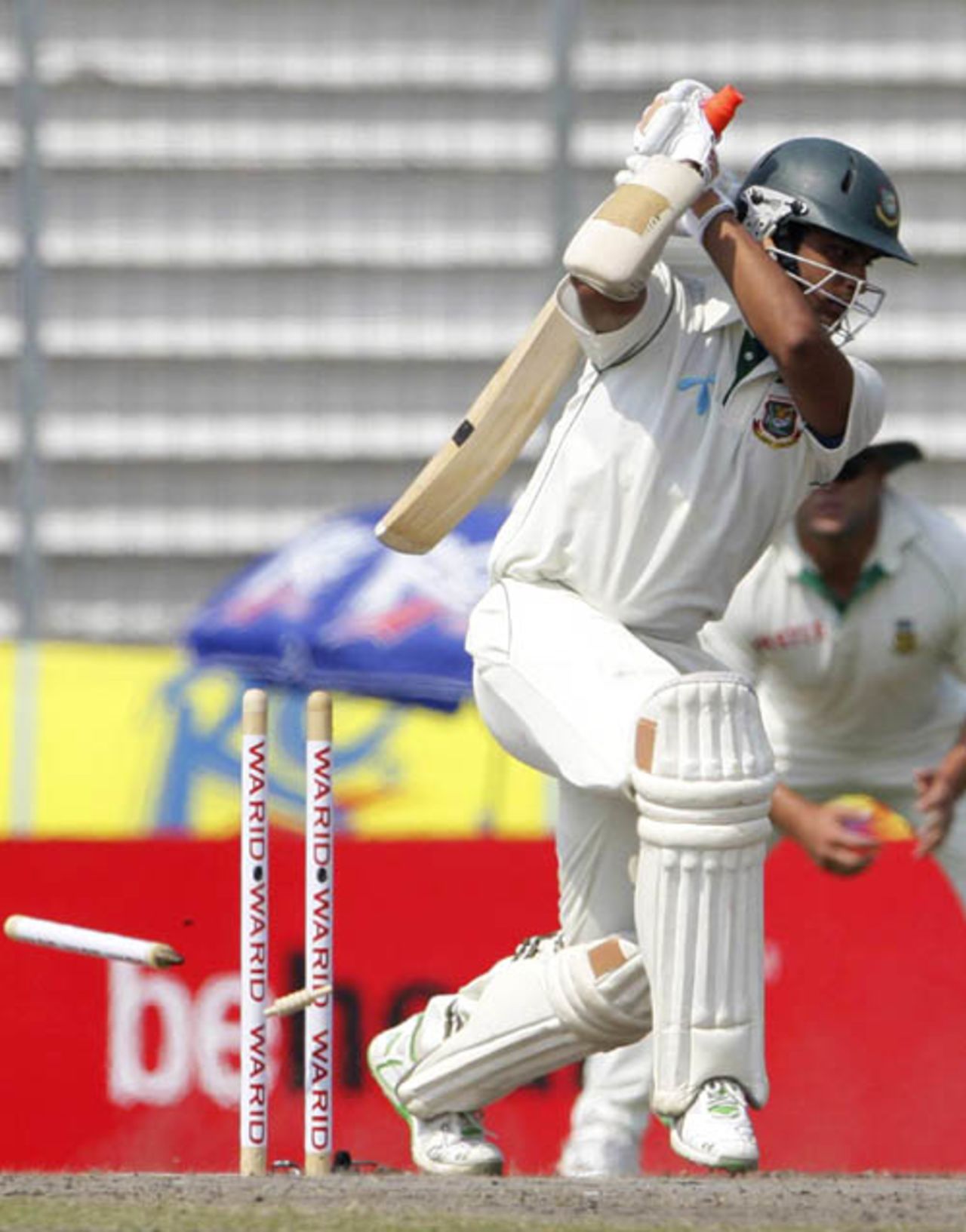 Tamim Iqbal's off stump goes for a toss, Bangladesh v South Africa, 1st Test, Mirpur, 2nd day, February 23, 2008