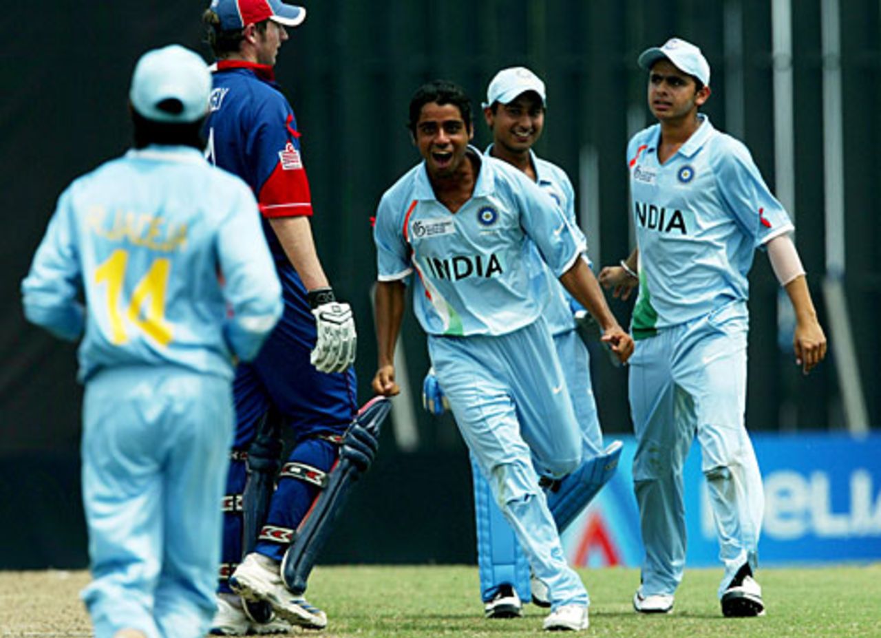 Iqbal Abdulla celebrates after getting the wicket of Tom Westley, England U-19 v India U-19, Under-19 World Cup, Kuala Lumpur, February 24, 2008