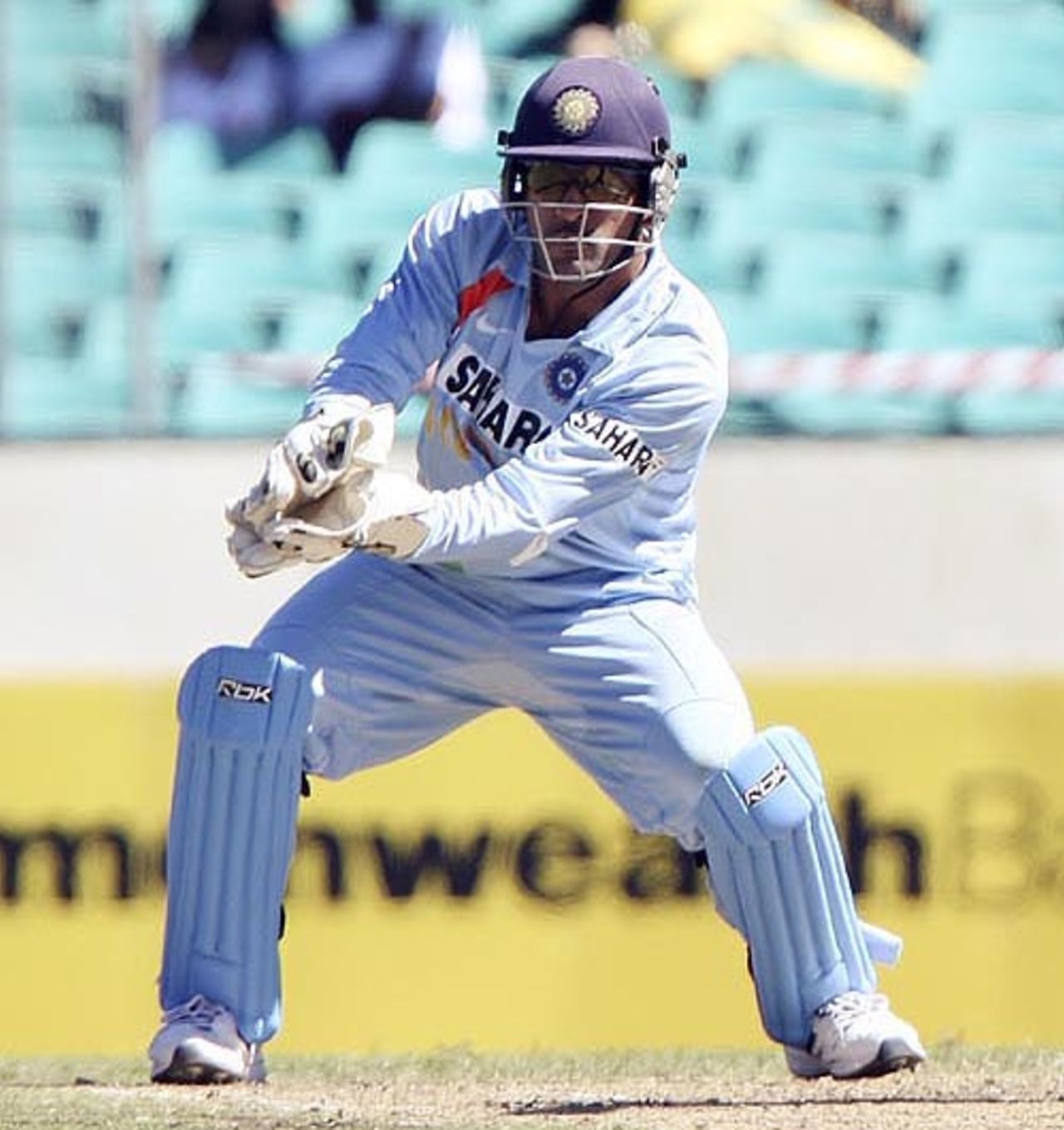 Mahendra Singh Dhoni follows the course of the ball, Australia v India, 10th ODI, CB Series, Sydney, February 24, 2008 