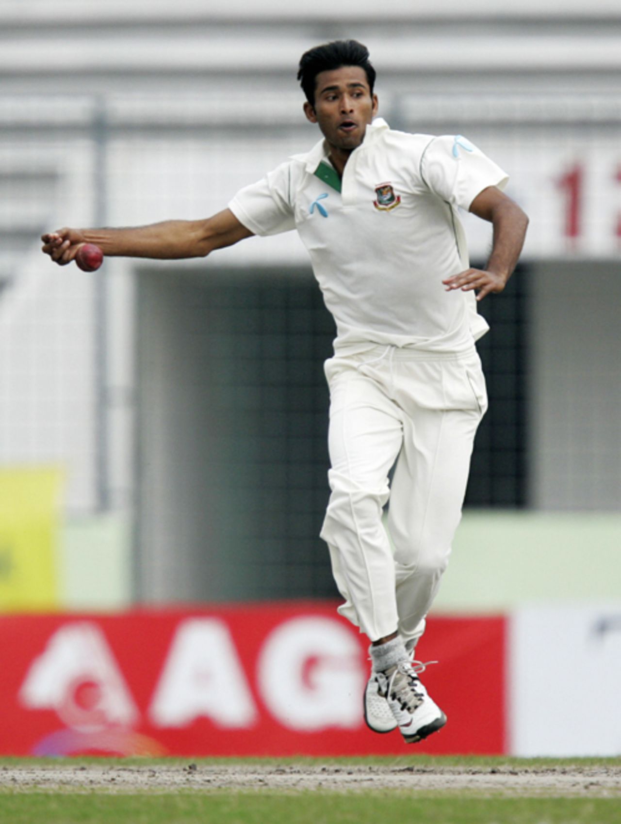 Shahadat Hossain fields off his own bowling, Bangladesh v South Africa, 1st Test, Mirpur, 4th day, February 25, 2008 