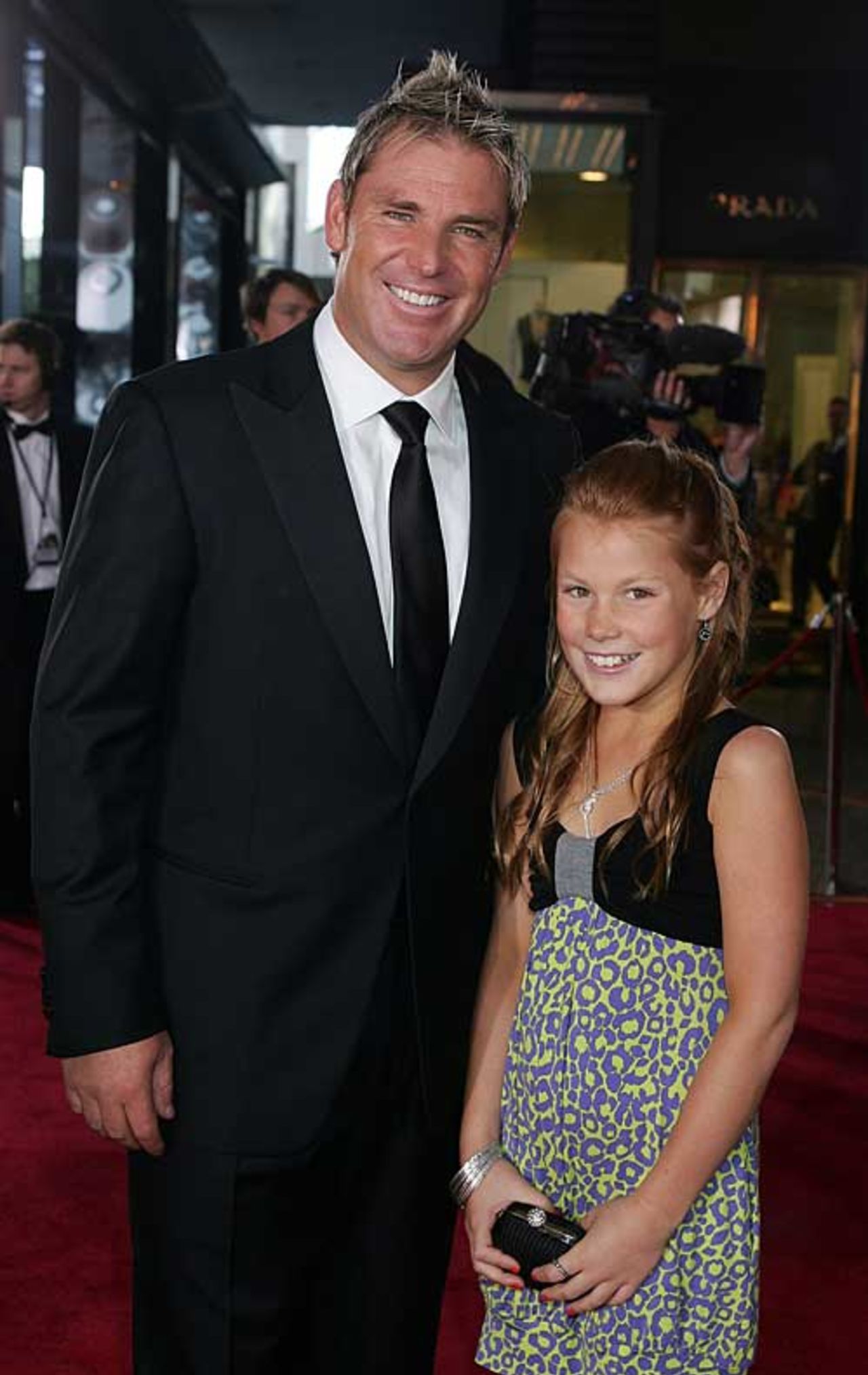 Shane Warne arrives at Crown Casino with daughter Brooke, Allan Border Medal, Melbourne, February 26, 2008