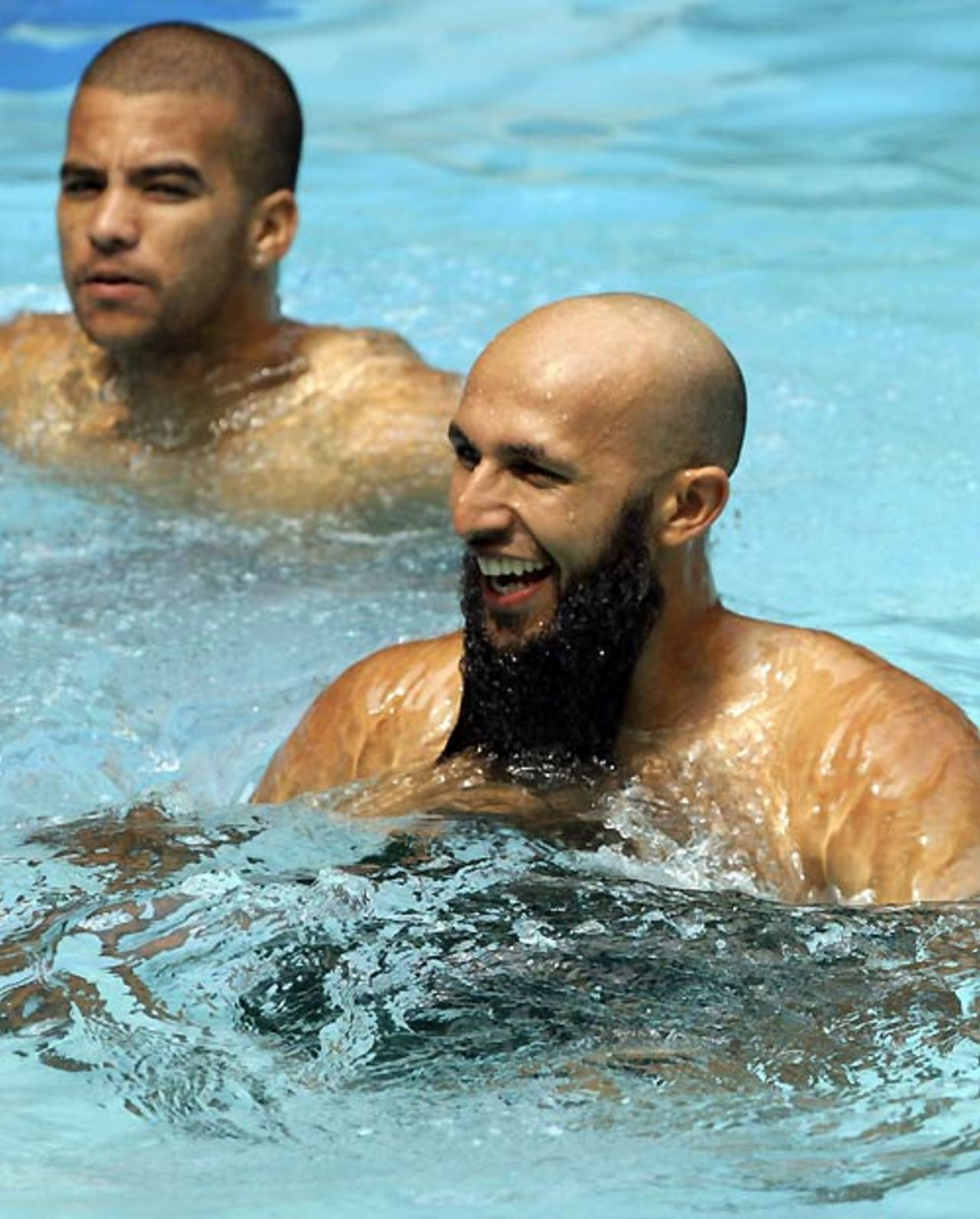 Hashim Amla and JP Duminy unwind at the hotel pool, Dhaka, February 26, 2008