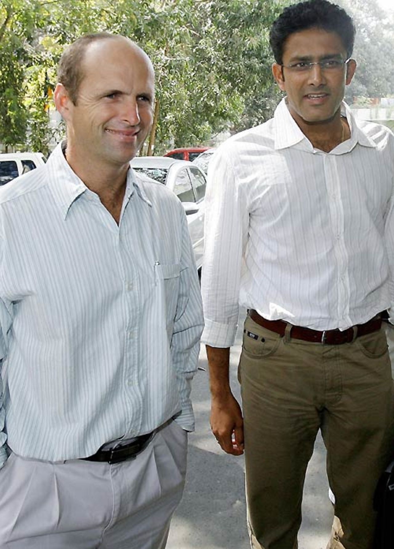 Gary Kirsten and Anil Kumble arrive at the Cricket Club of India, Mumbai, February 26, 2008