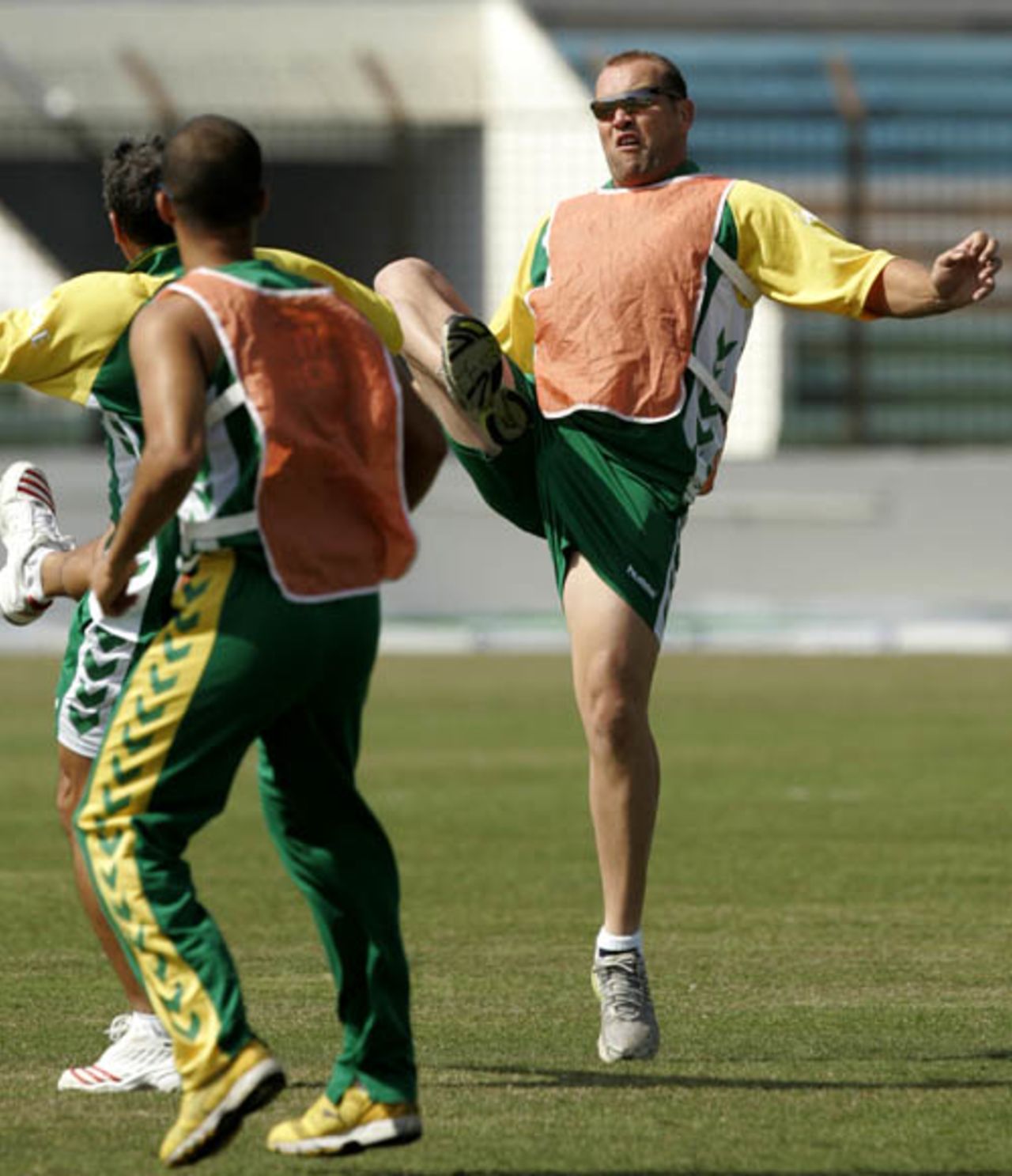 Jacques Kallis attempts a high kick during a game of football, Chittagong, February 28, 2008