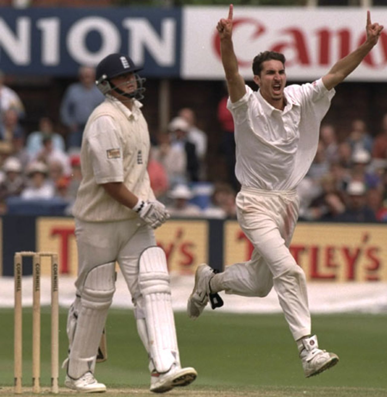 Jason Gillespie dismisses Darren Gough, England v Australia, 4th Test, Leeds, July 24-28, 1997