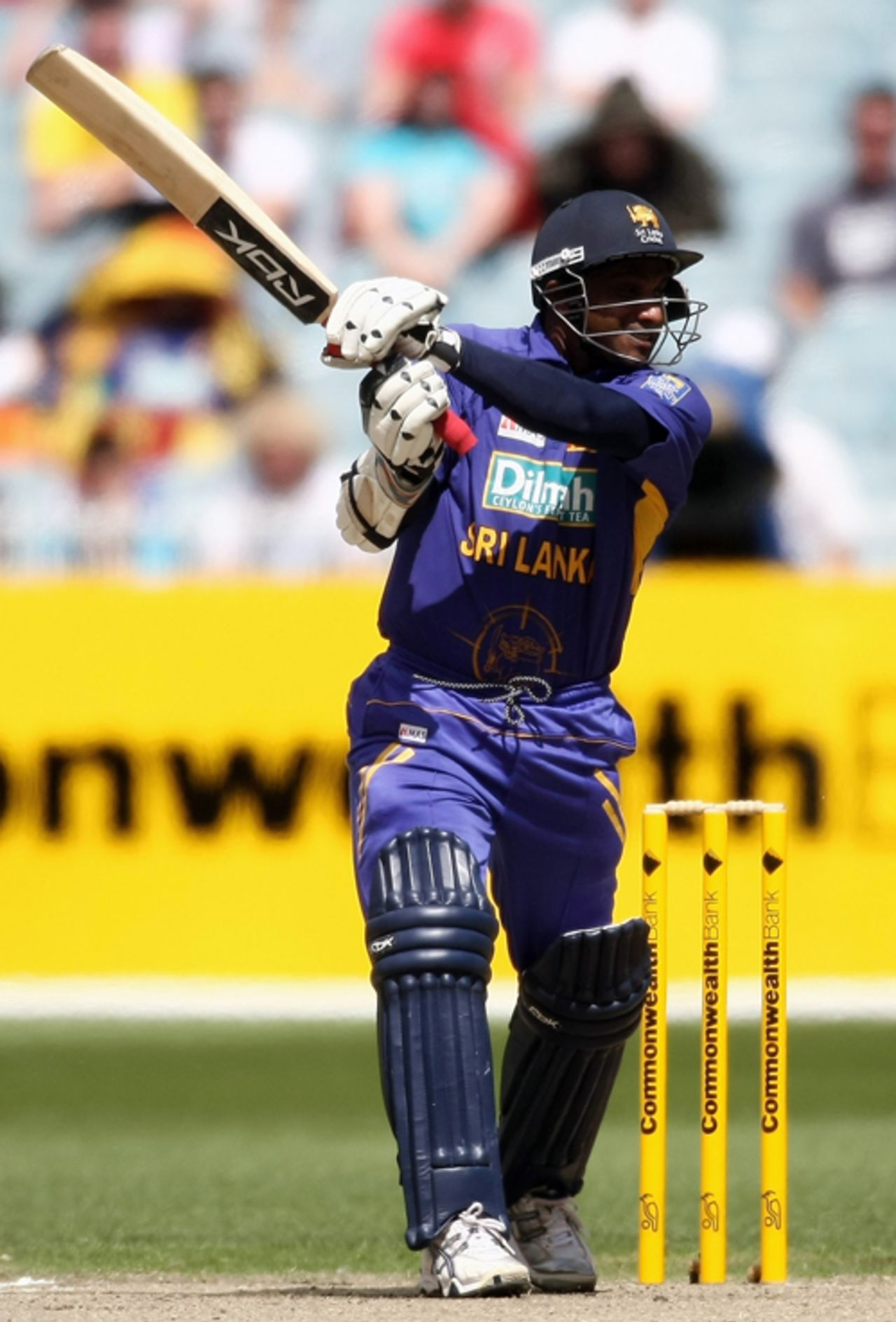 Sanath Jayasuriya powers the ball over the covers, Australia v Sri Lanka, CB Series, 12th ODI, Melbourne, February 29, 2008