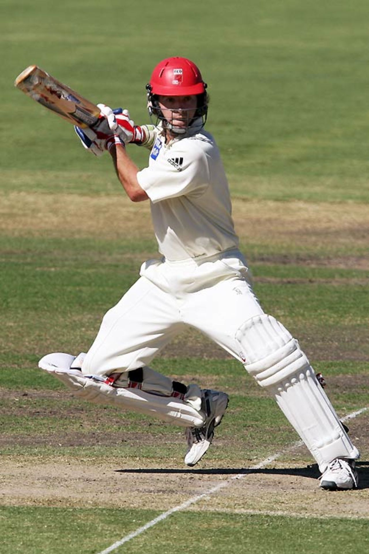 Mark Cleary slices one through the off side during his 57, South Australia v Queensland, Pura Cup, Adelaide Oval, February 29, 2008
