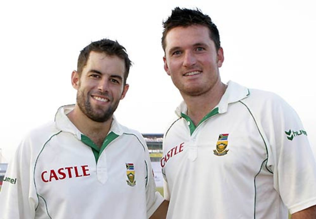 Neil McKenzie and Graeme Smith are all smiles after their unbroken opening stand of 405, Bangladesh v South Africa, 2nd Test, Chittagong, 1st day, February 29, 2008